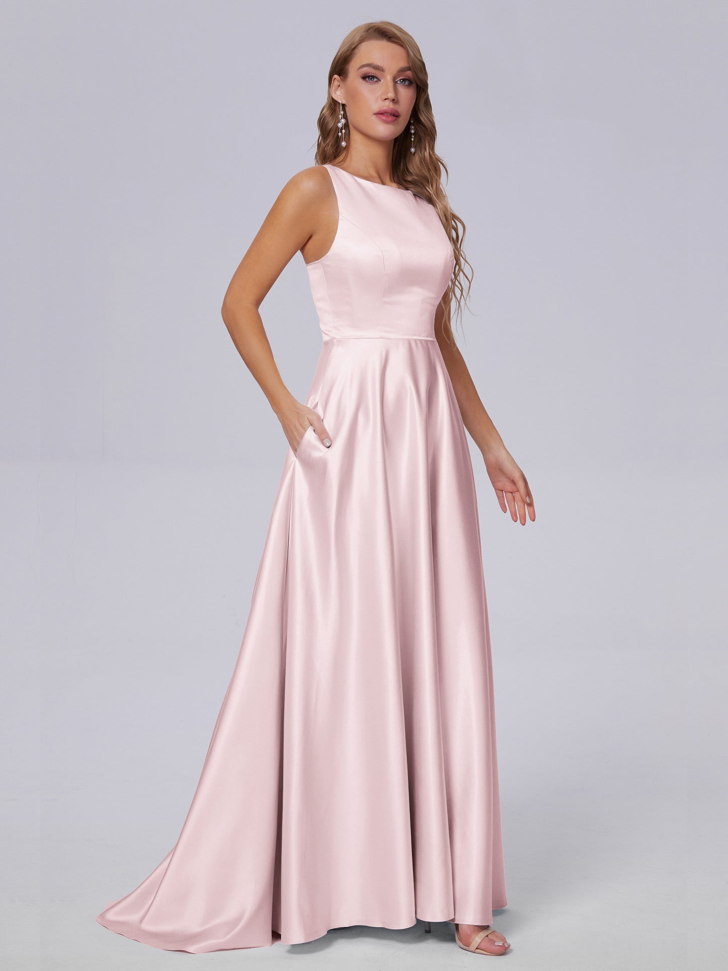 Fiona Sleeveless Satin Long Bridesmaid Dresses