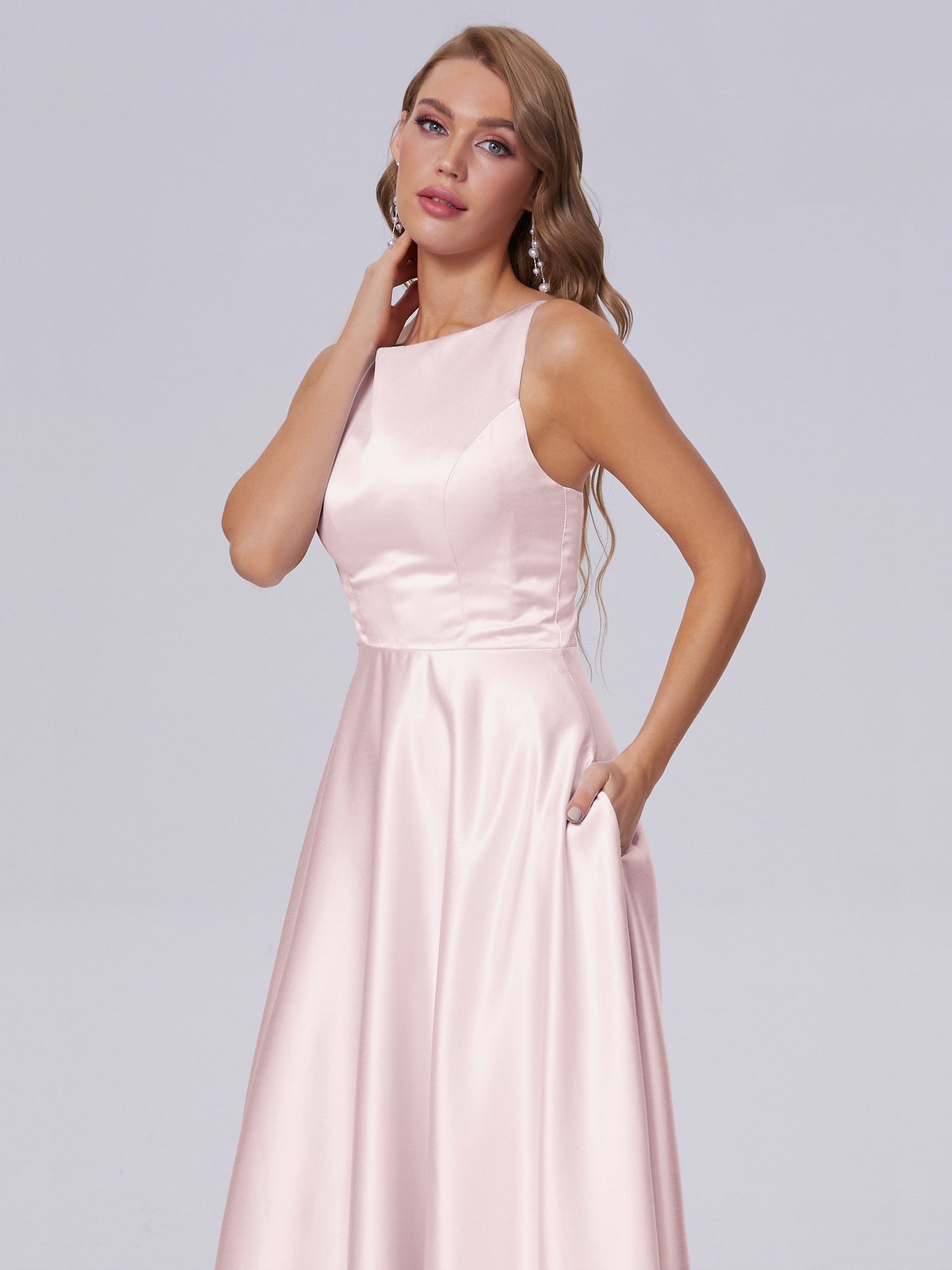 Fiona Sleeveless Satin Long Bridesmaid Dresses