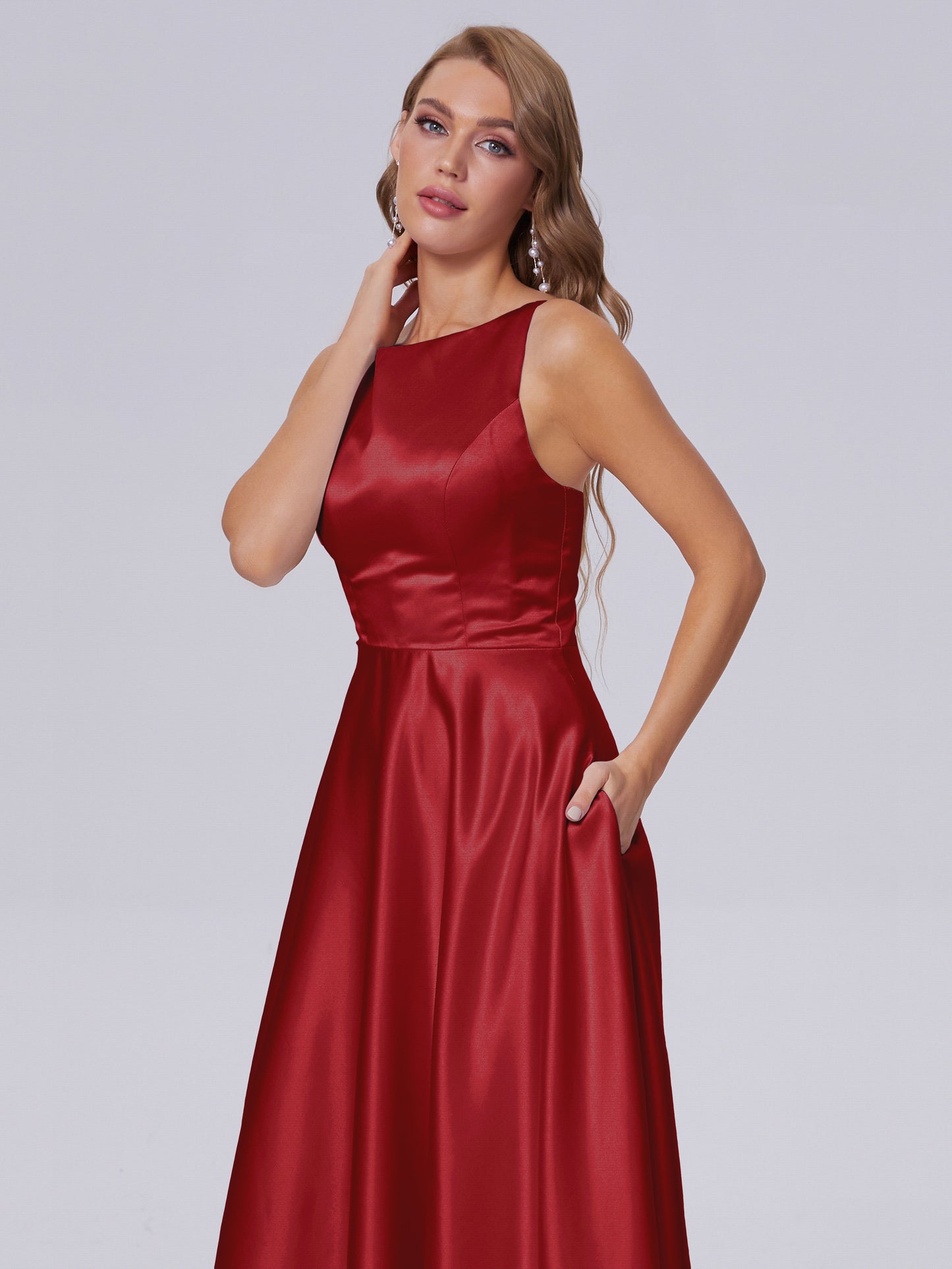 Fiona Sleeveless Satin Long Bridesmaid Dresses