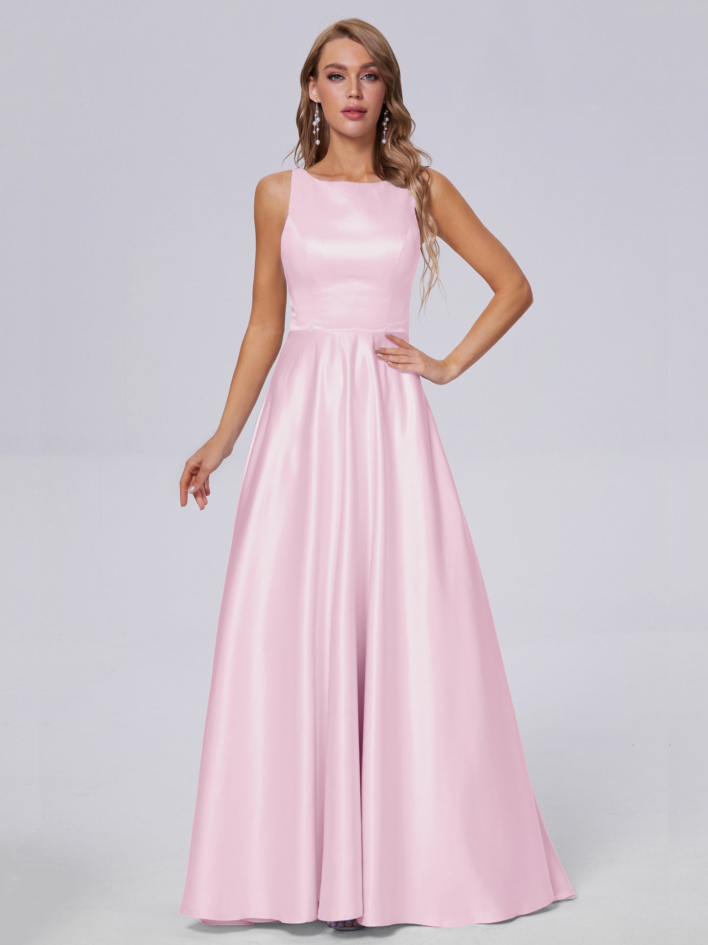 Fiona Sleeveless Satin Long Bridesmaid Dresses