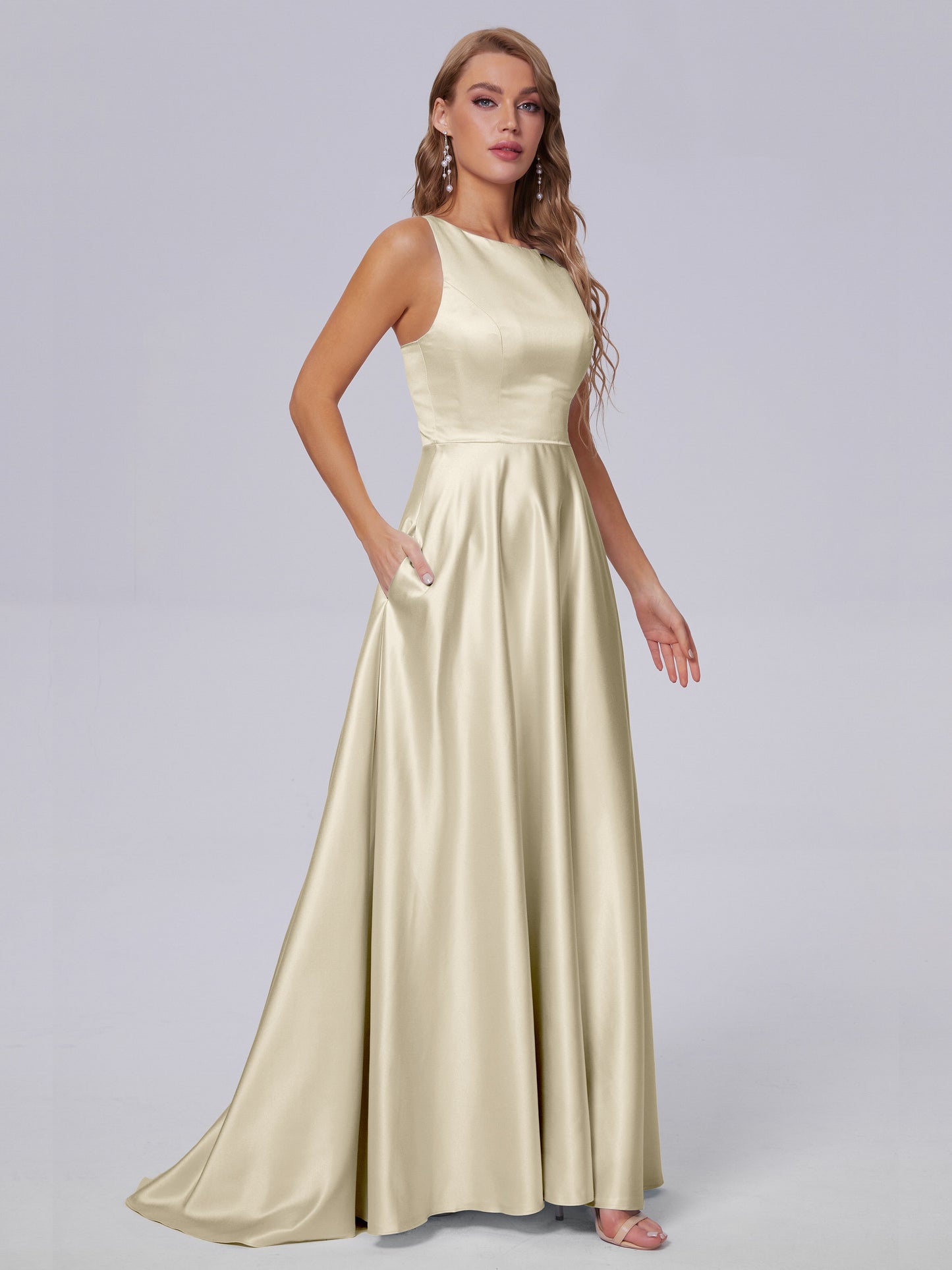 Fiona Sleeveless Satin Long Bridesmaid Dresses