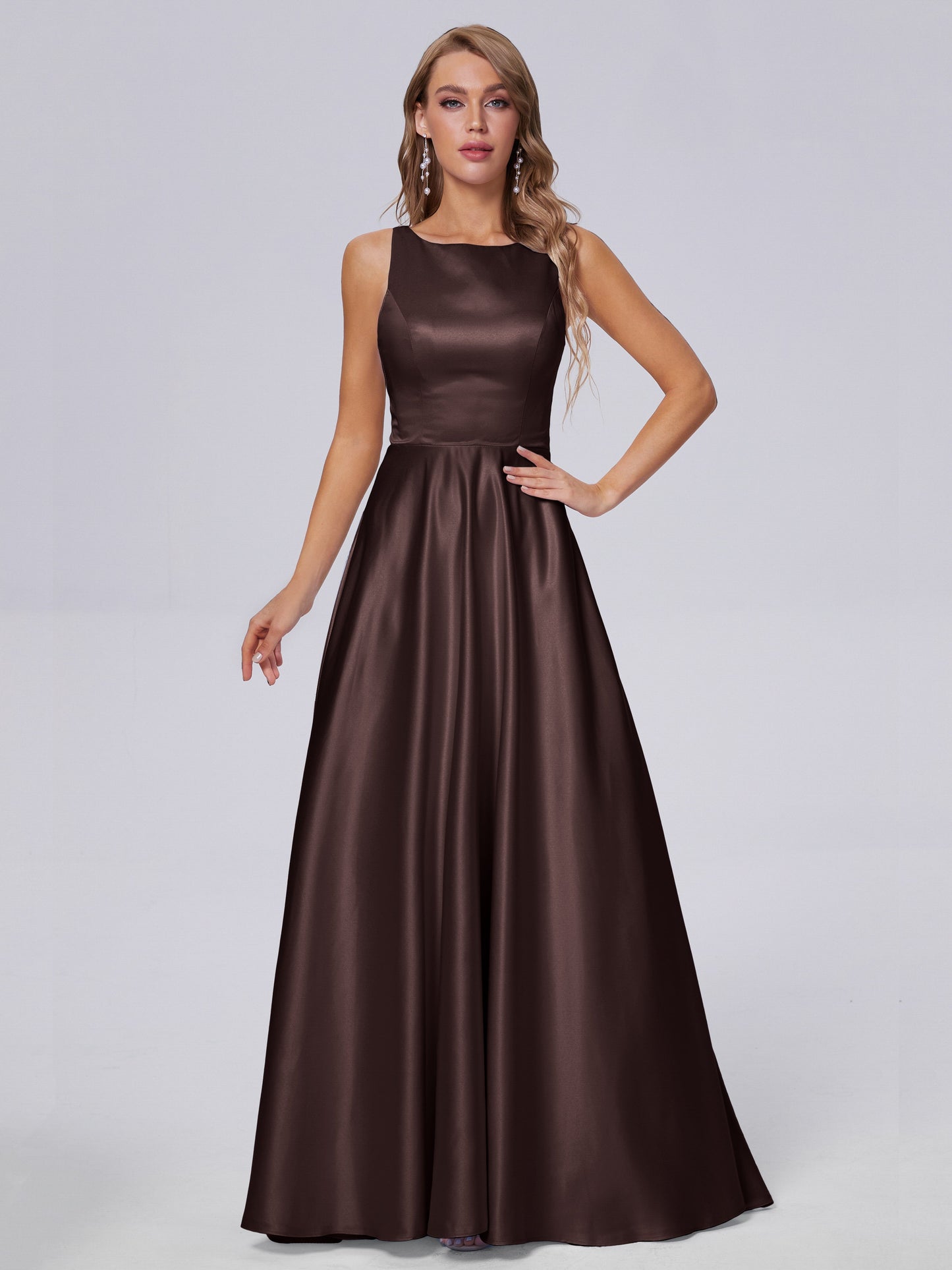 Fiona Sleeveless Satin Long Bridesmaid Dresses