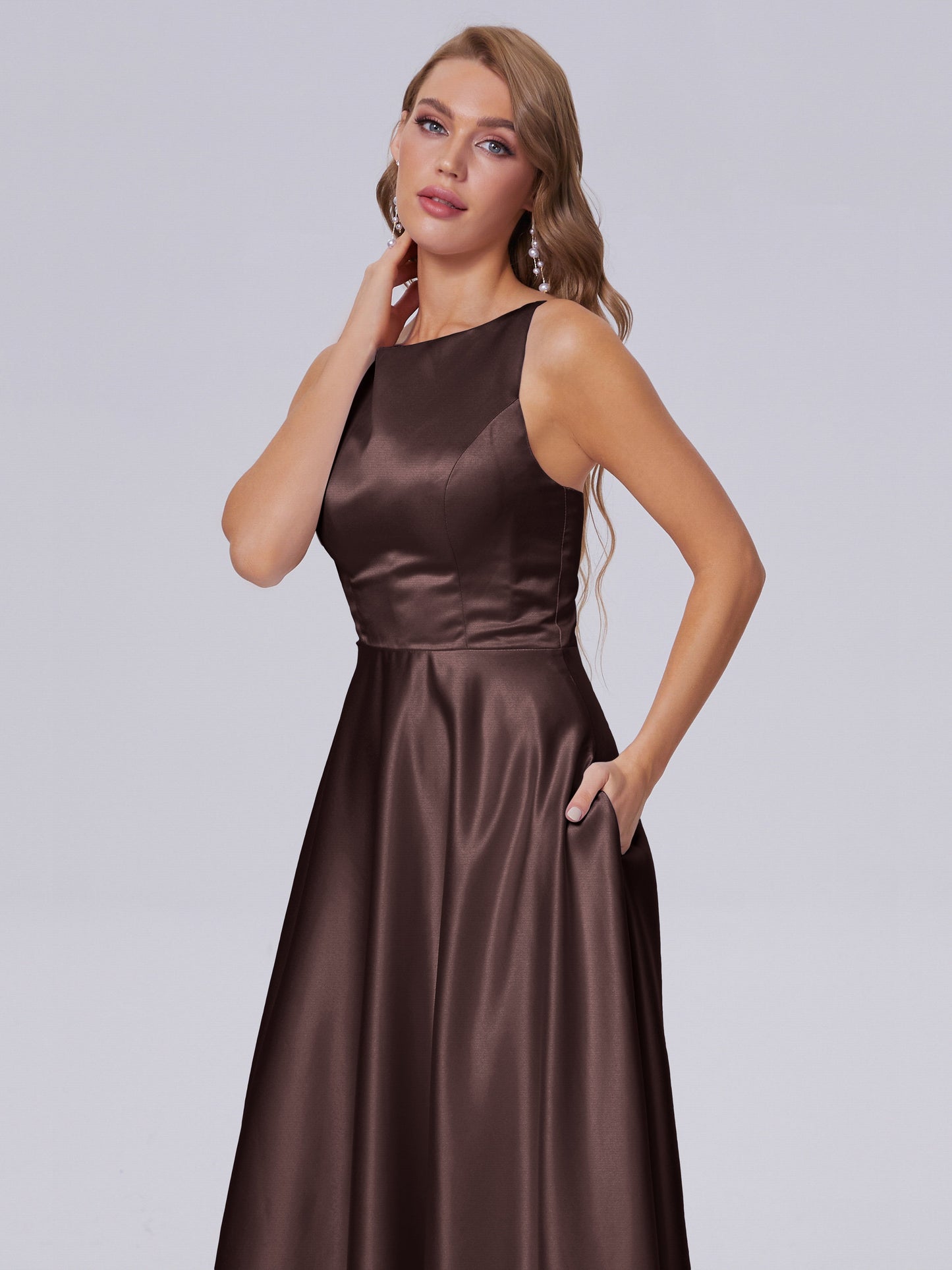 Fiona Sleeveless Satin Long Bridesmaid Dresses