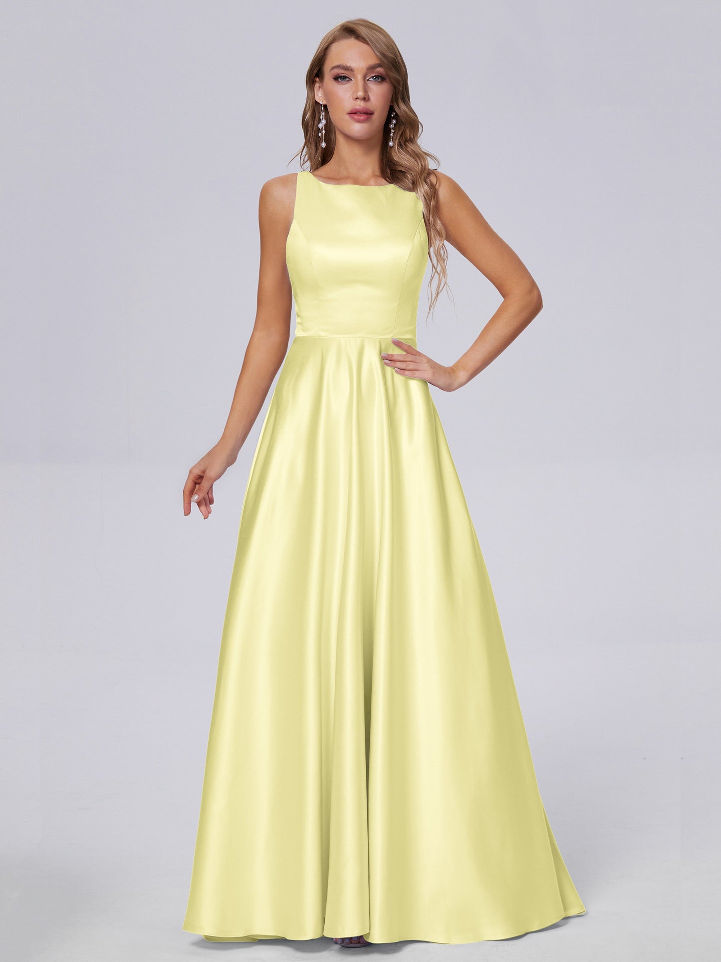 Fiona Sleeveless Satin Long Bridesmaid Dresses