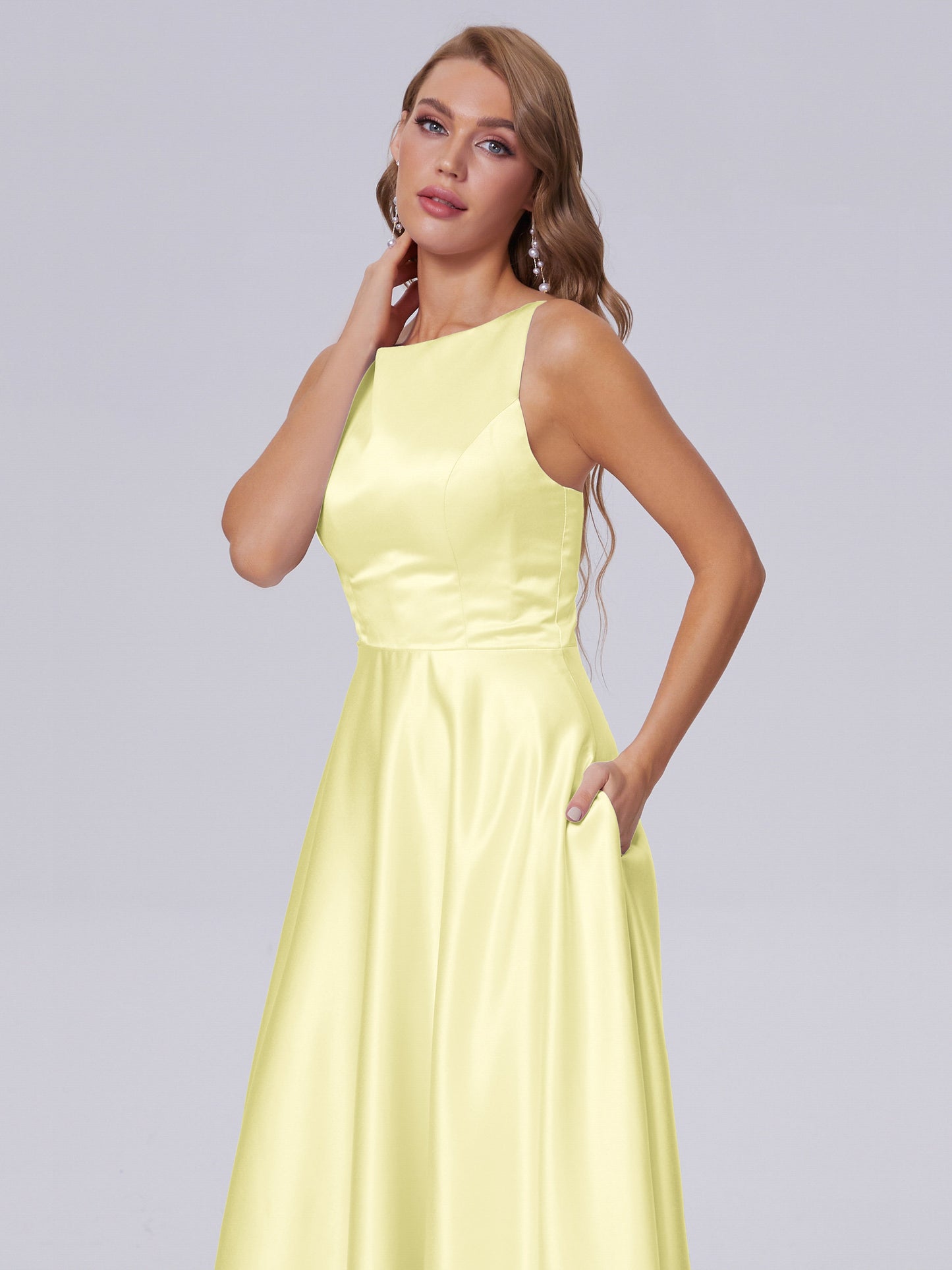 Fiona Sleeveless Satin Long Bridesmaid Dresses
