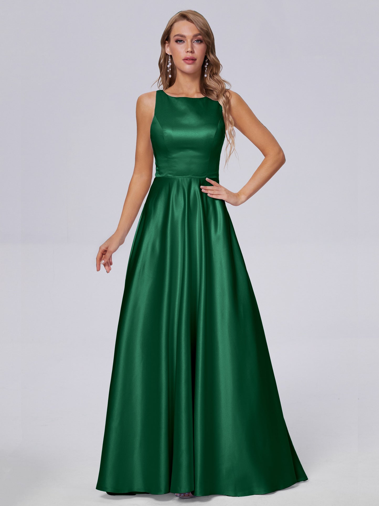 Fiona Sleeveless Satin Long Bridesmaid Dresses