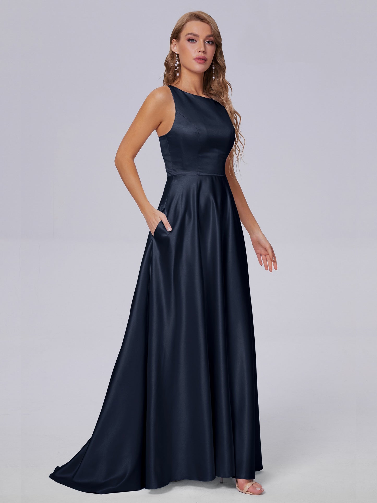 Fiona Sleeveless Satin Long Bridesmaid Dresses