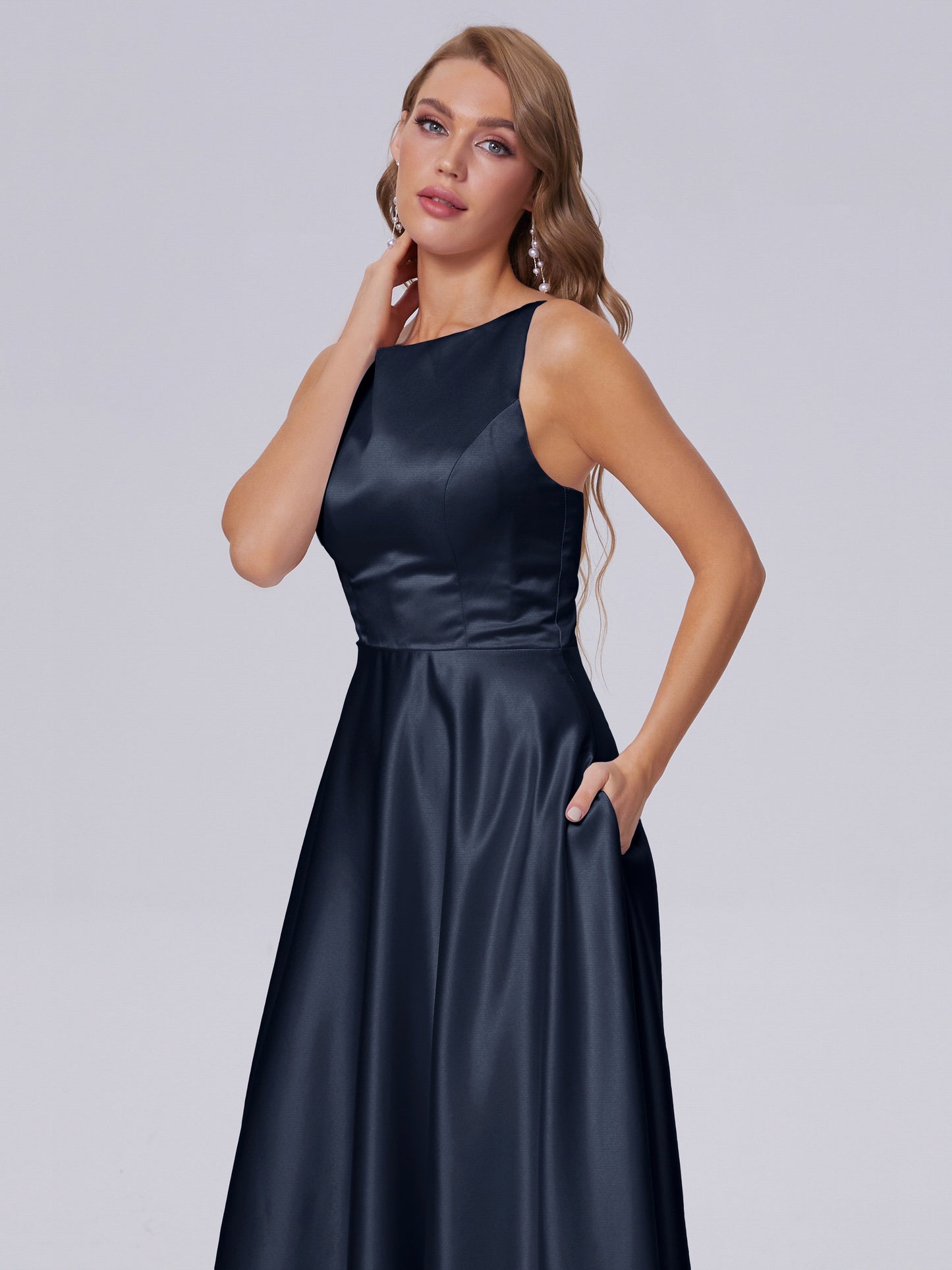 Fiona Sleeveless Satin Long Bridesmaid Dresses