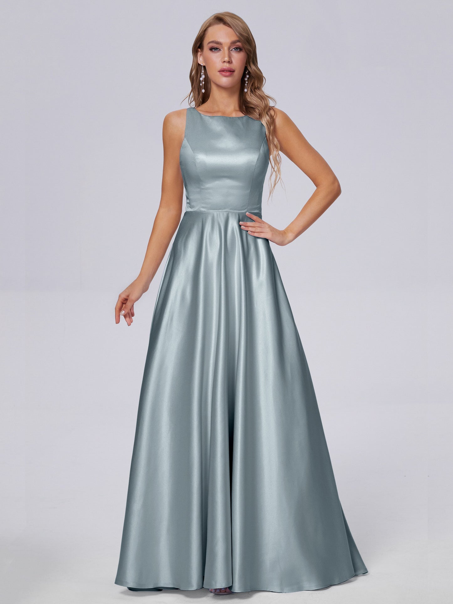 Fiona Sleeveless Satin Long Bridesmaid Dresses