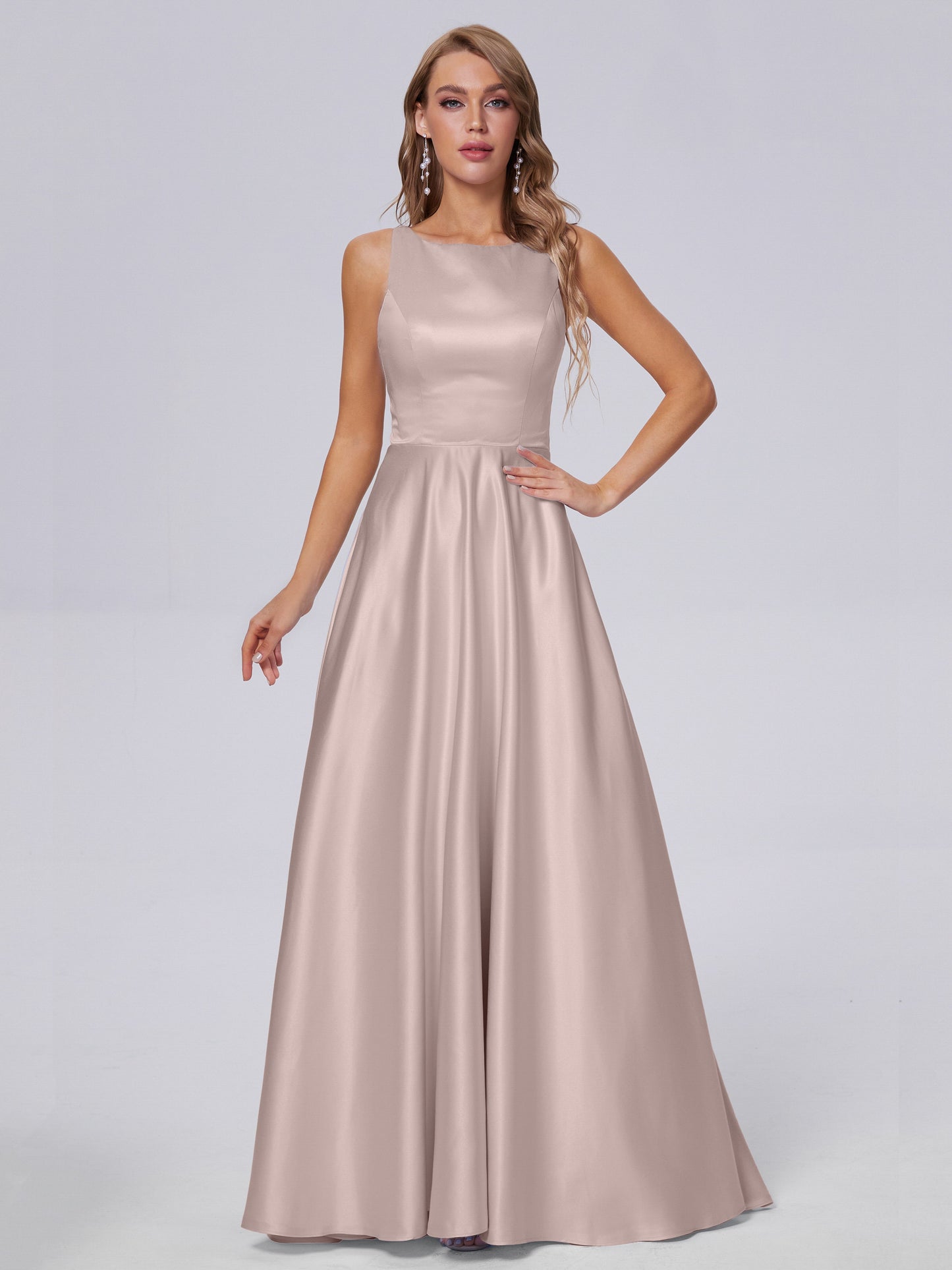 Fiona Sleeveless Satin Long Bridesmaid Dresses