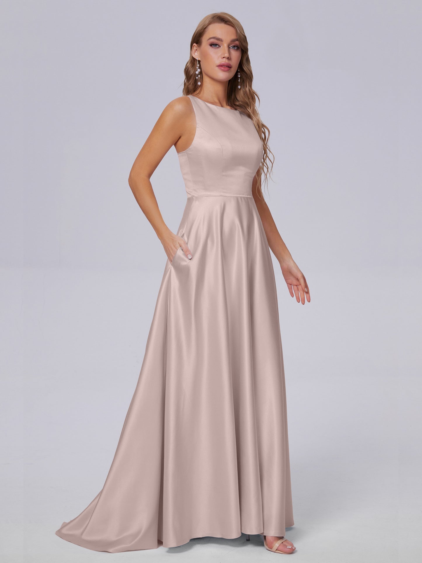 Fiona Sleeveless Satin Long Bridesmaid Dresses