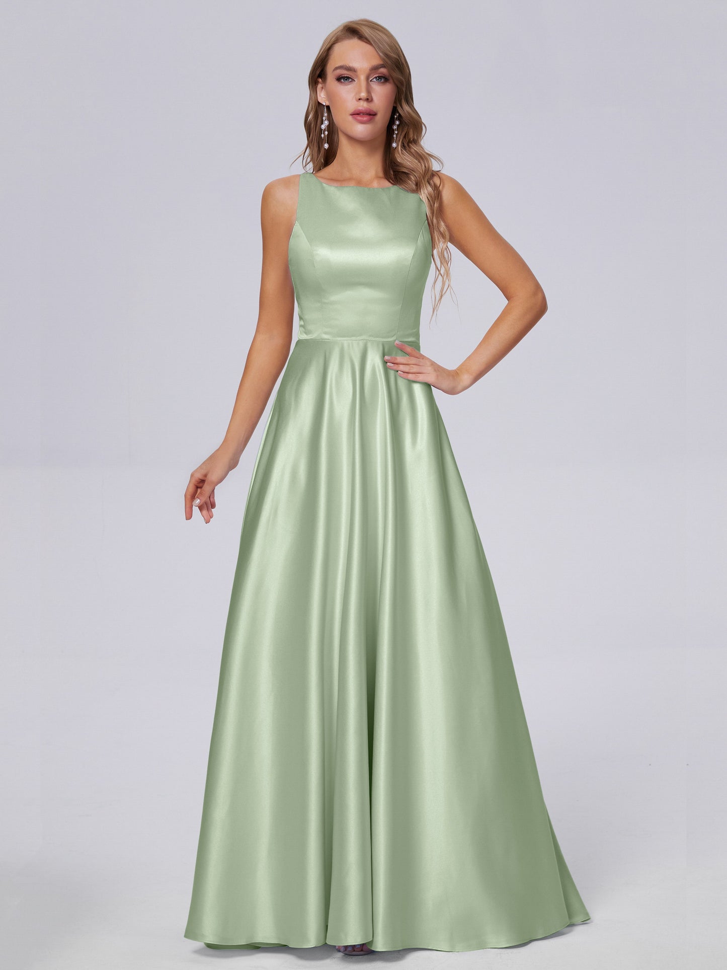 Fiona Sleeveless Satin Long Bridesmaid Dresses