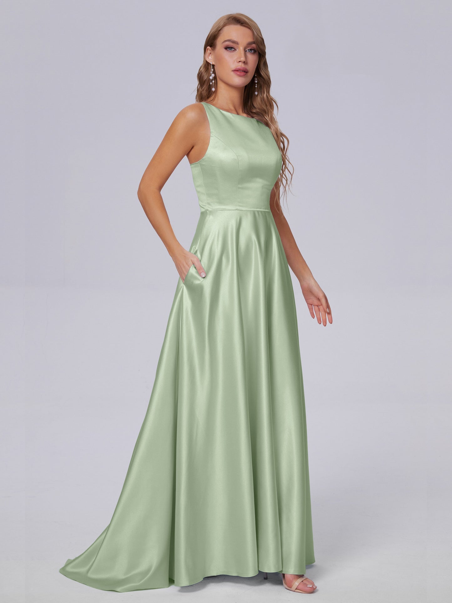 Fiona Sleeveless Satin Long Bridesmaid Dresses