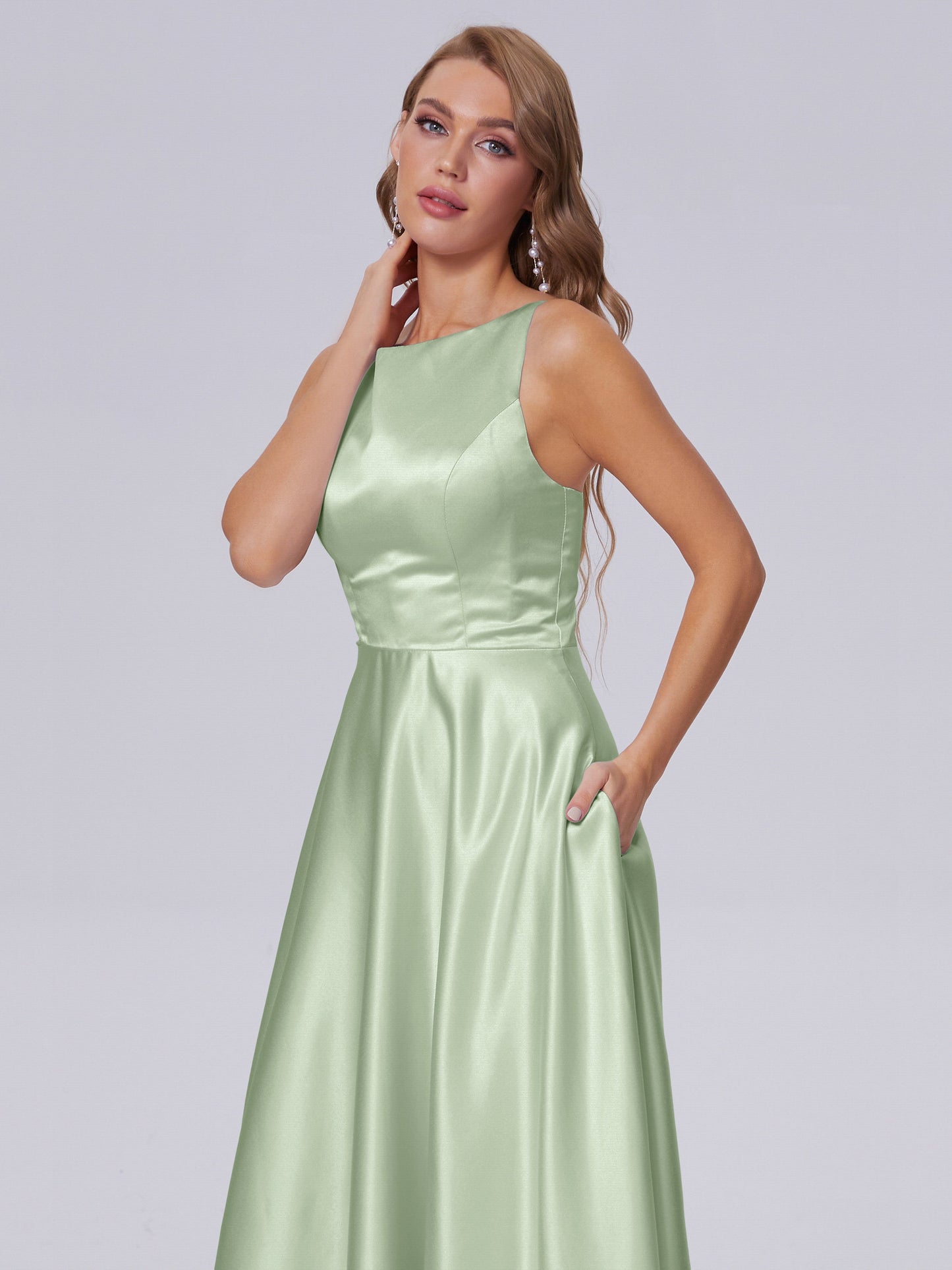 Fiona Sleeveless Satin Long Bridesmaid Dresses