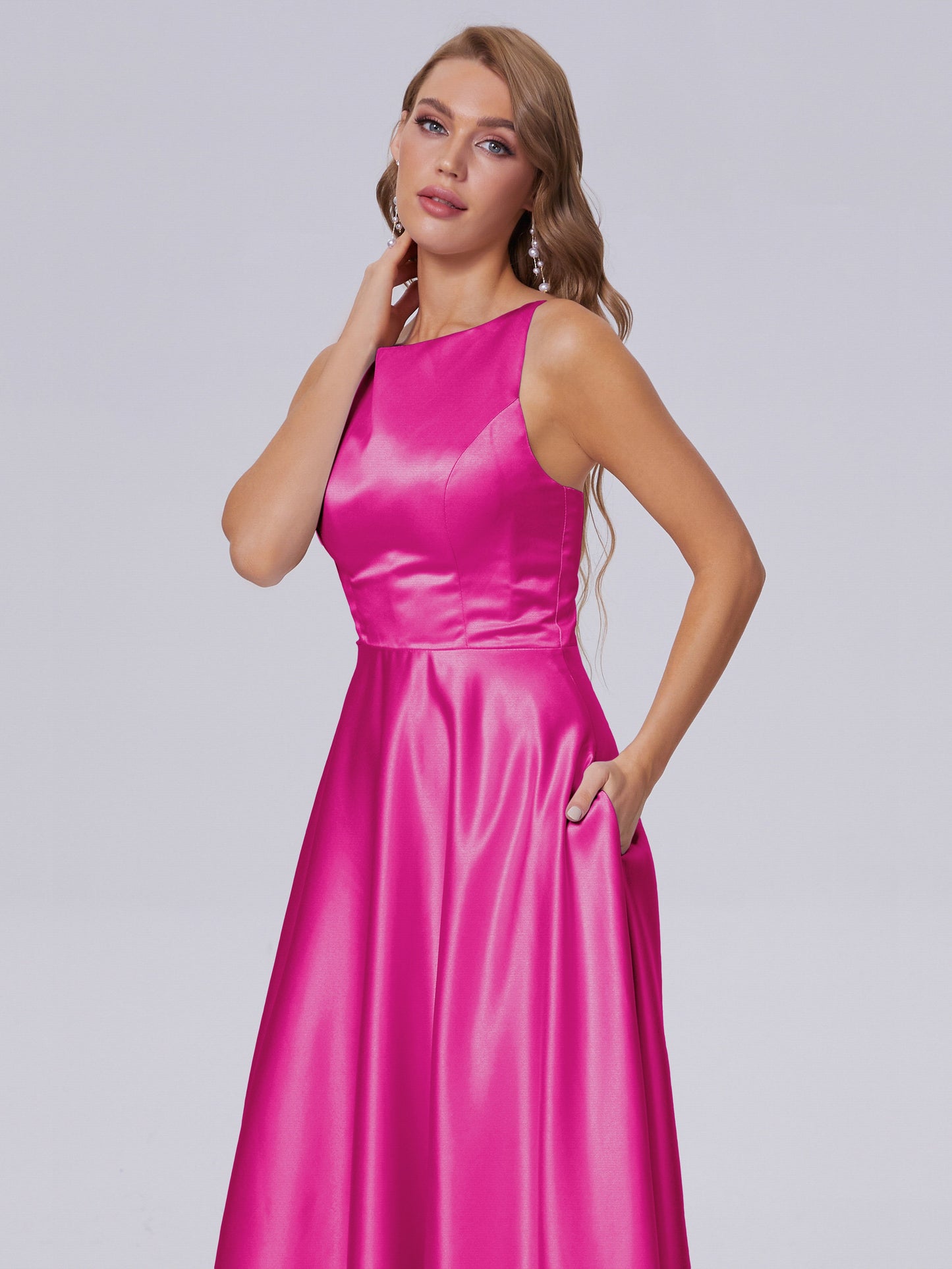Fiona Sleeveless Satin Long Bridesmaid Dresses
