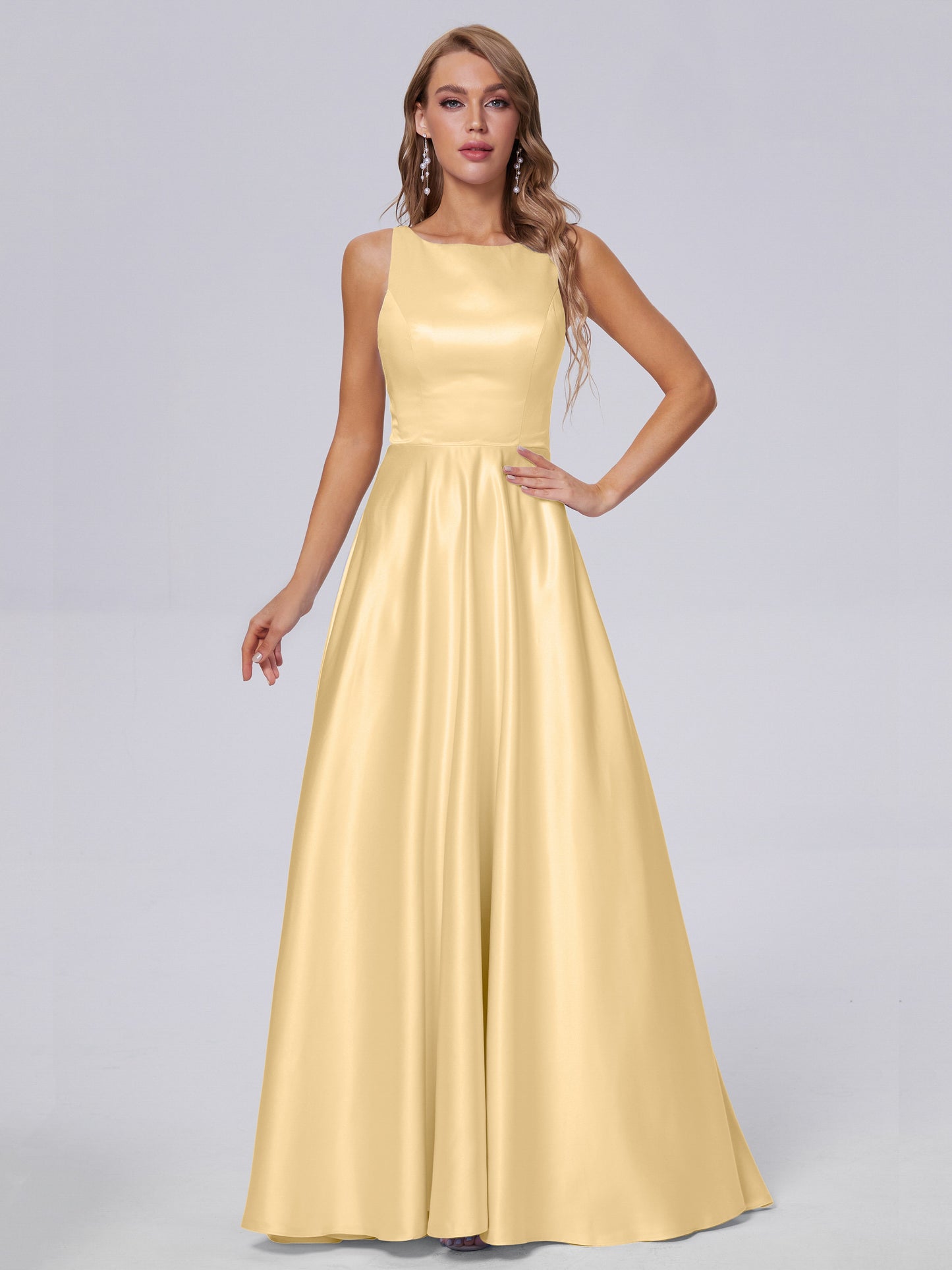 Fiona Sleeveless Satin Long Bridesmaid Dresses