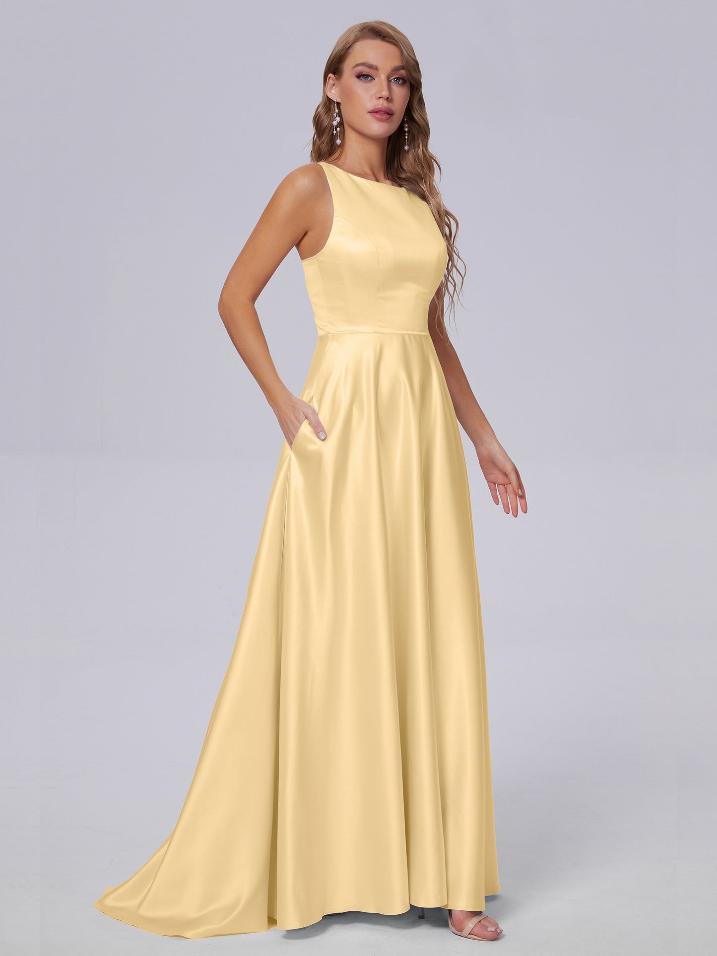 Fiona Sleeveless Satin Long Bridesmaid Dresses