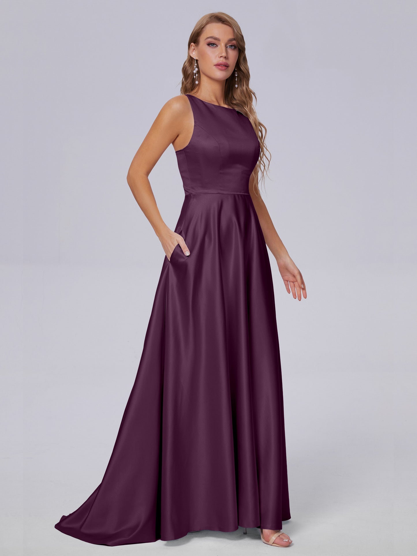 Fiona Sleeveless Satin Long Bridesmaid Dresses