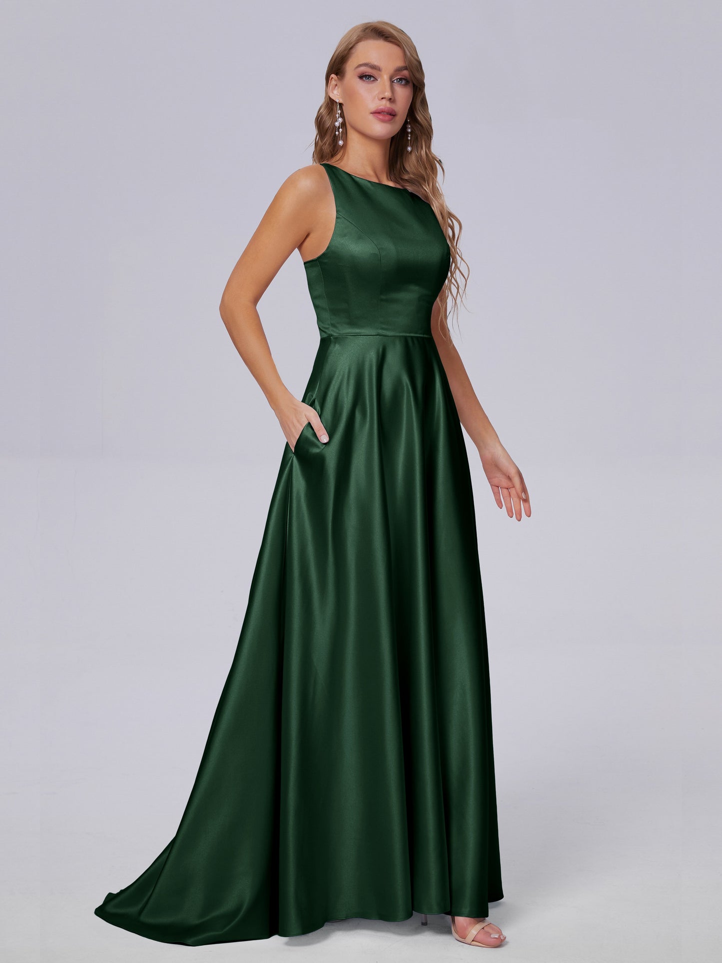 Fiona Sleeveless Satin Long Bridesmaid Dresses