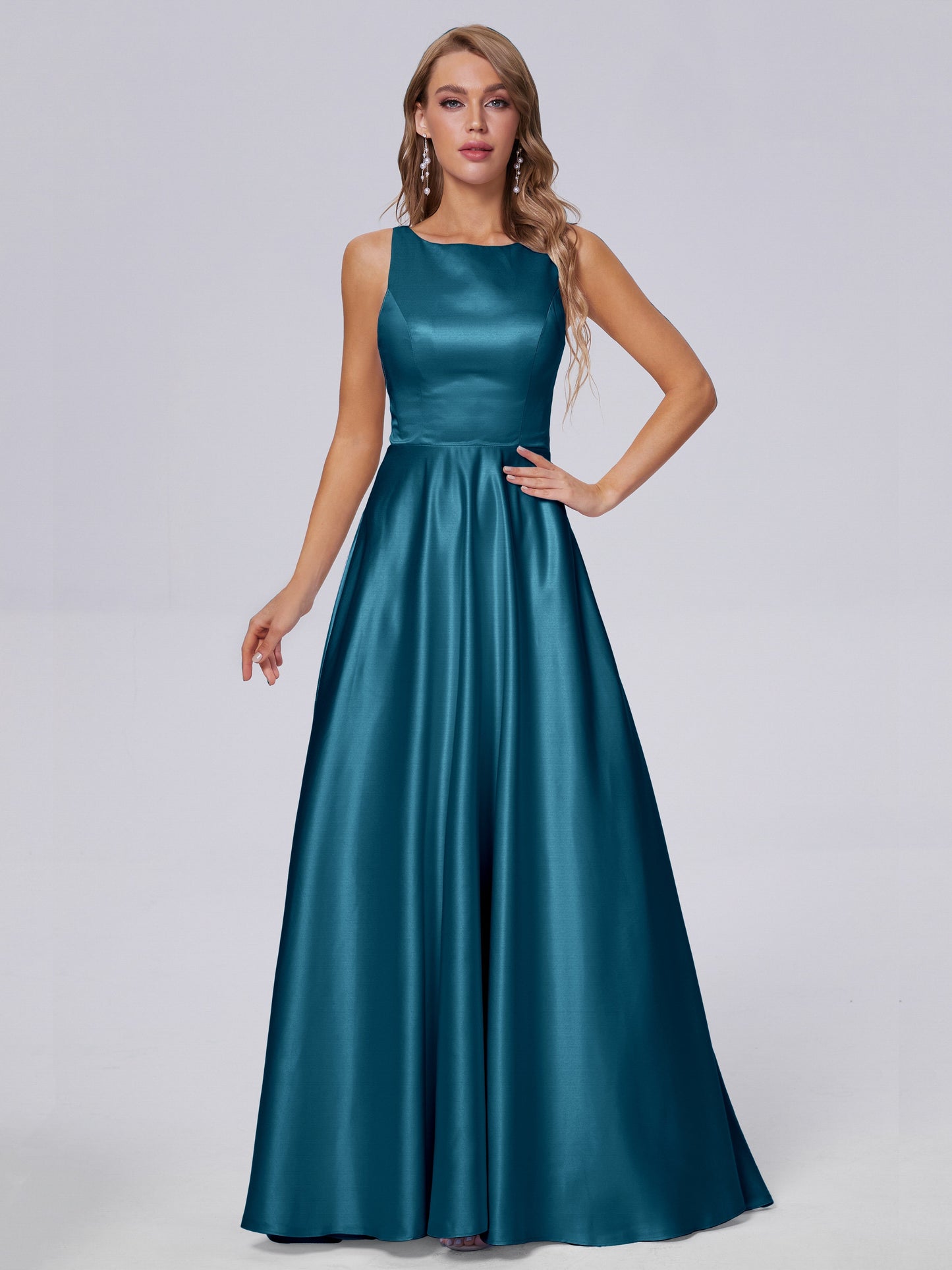 Fiona Sleeveless Satin Long Bridesmaid Dresses