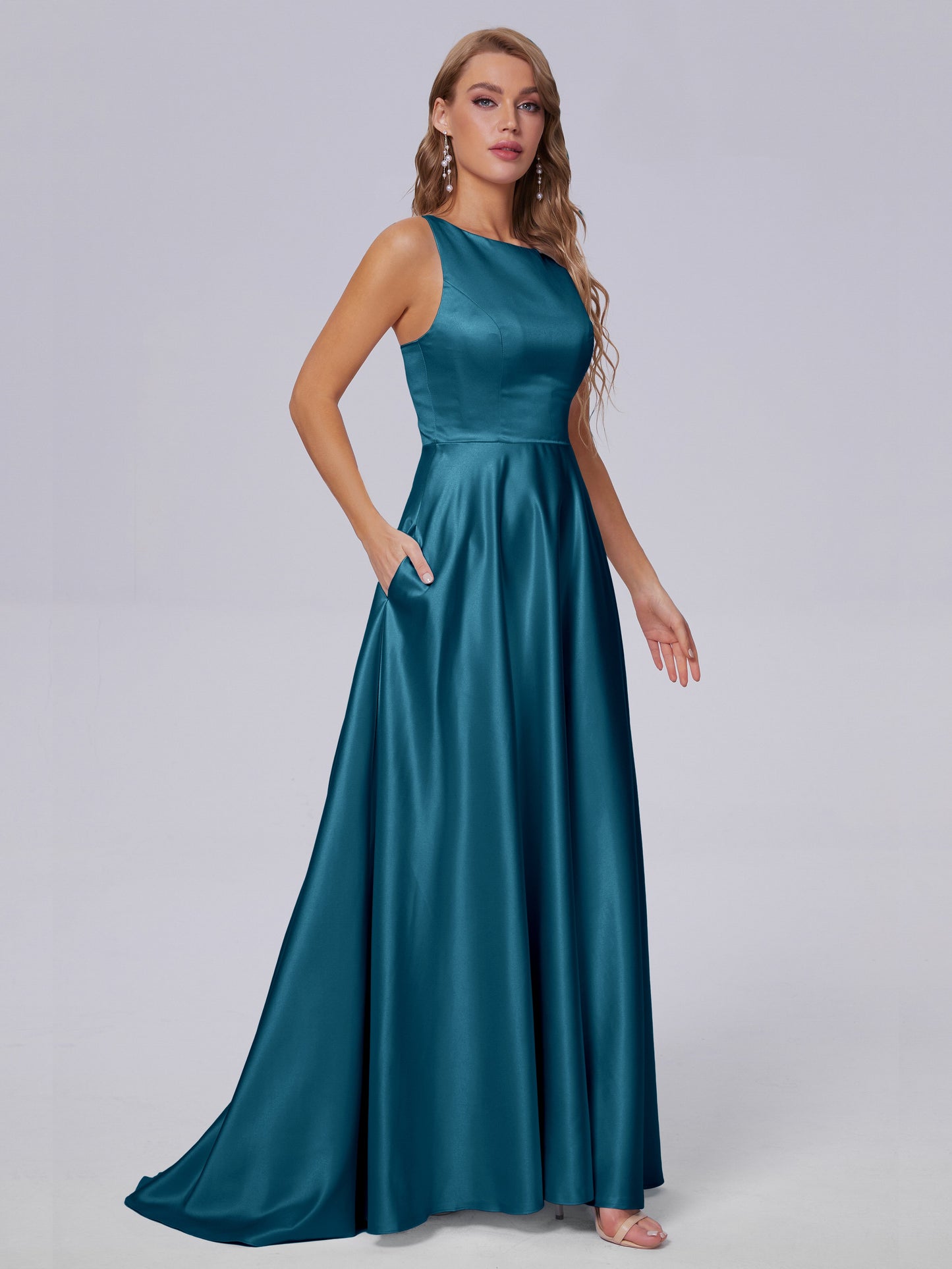 Fiona Sleeveless Satin Long Bridesmaid Dresses
