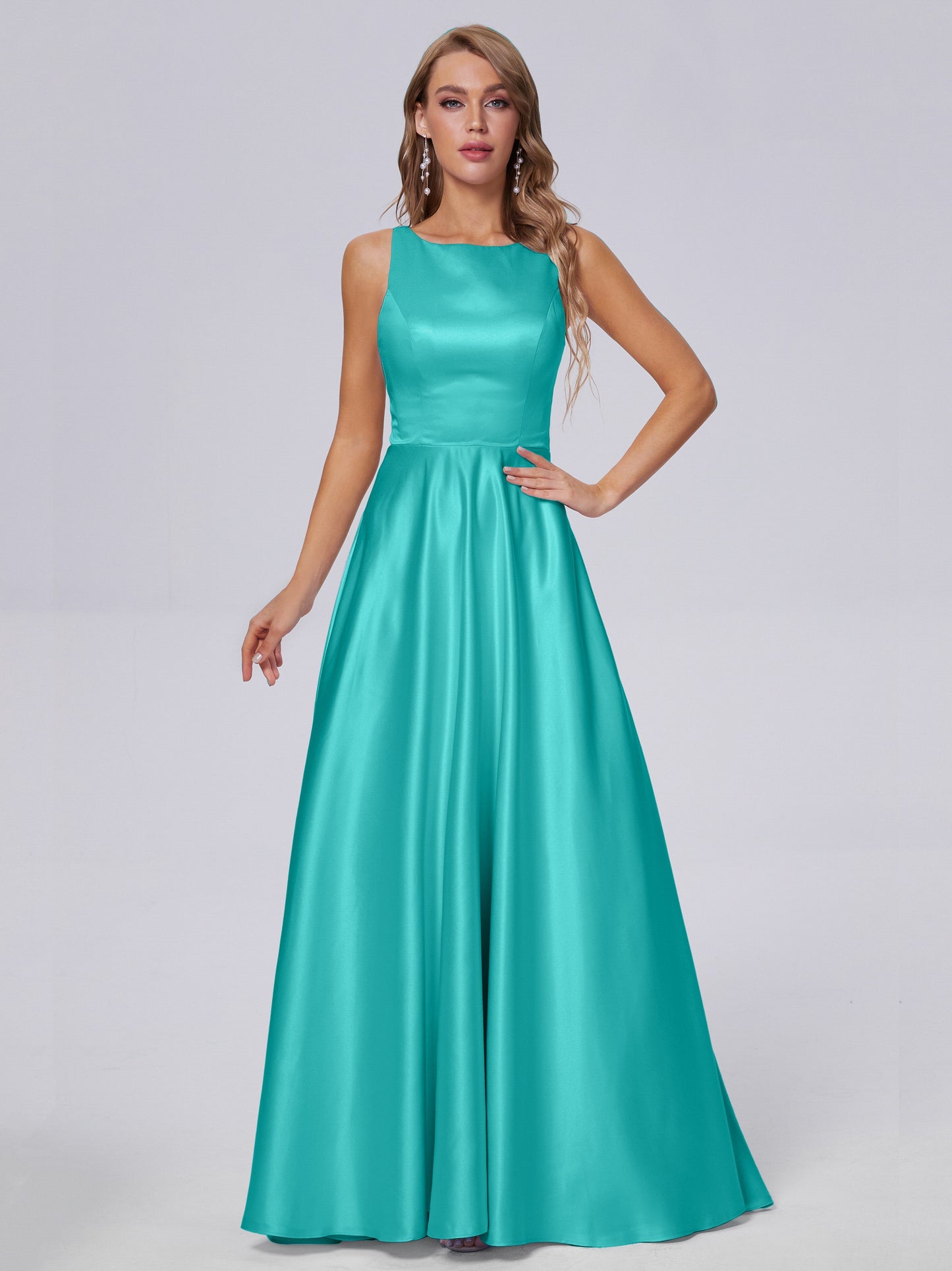 Fiona Sleeveless Satin Long Bridesmaid Dresses