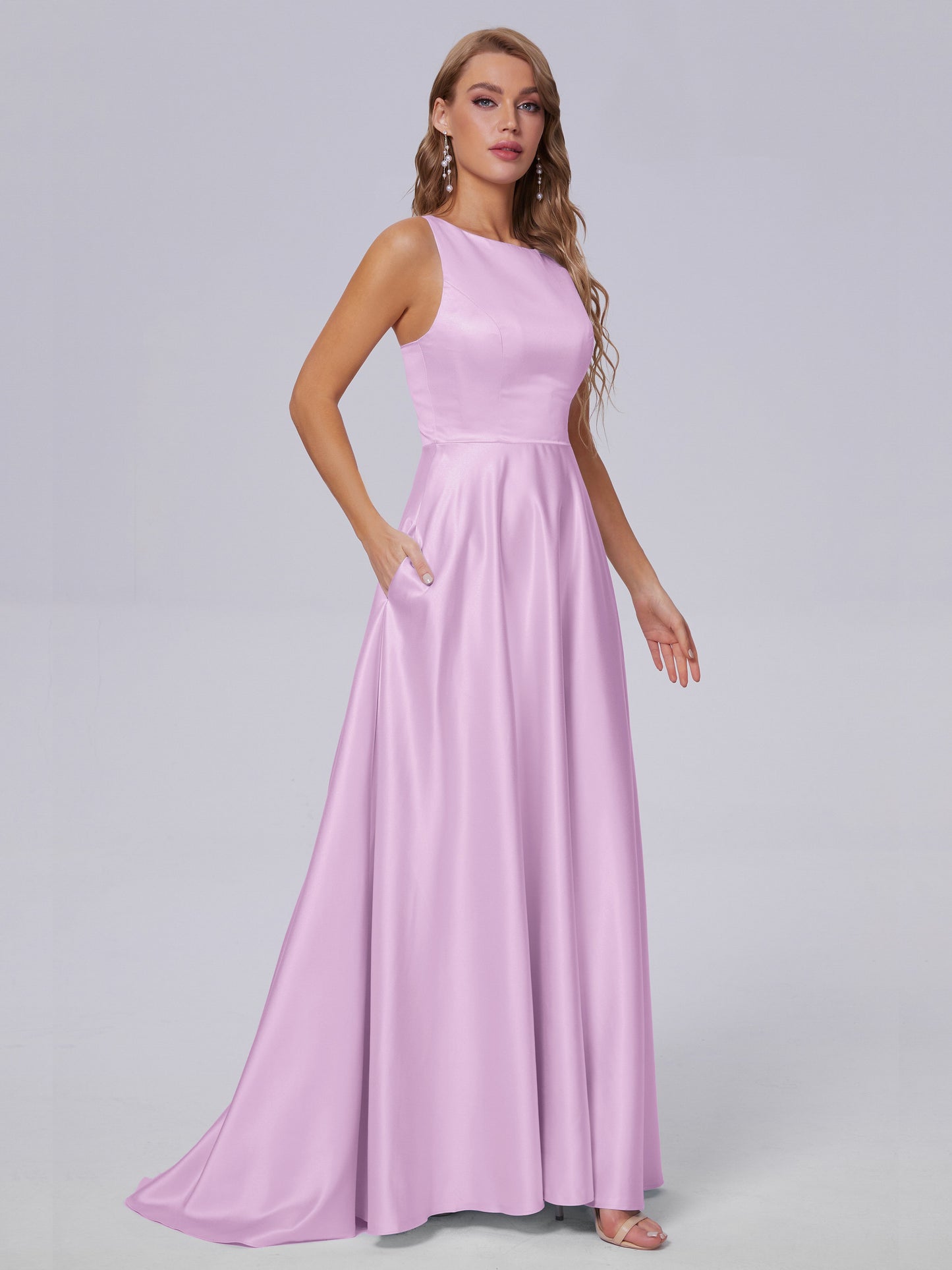 Fiona Sleeveless Satin Long Bridesmaid Dresses