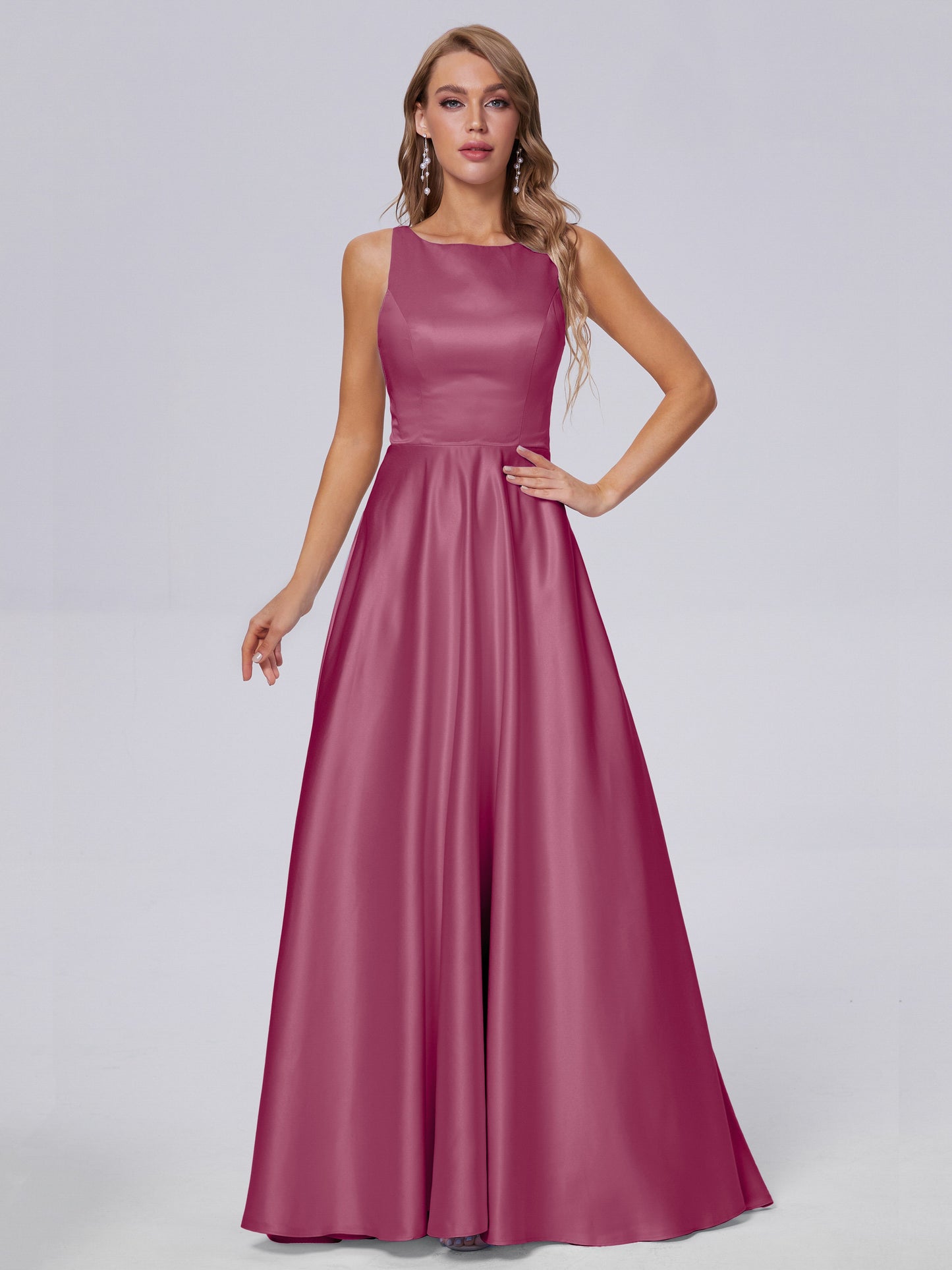 Fiona Sleeveless Satin Long Bridesmaid Dresses