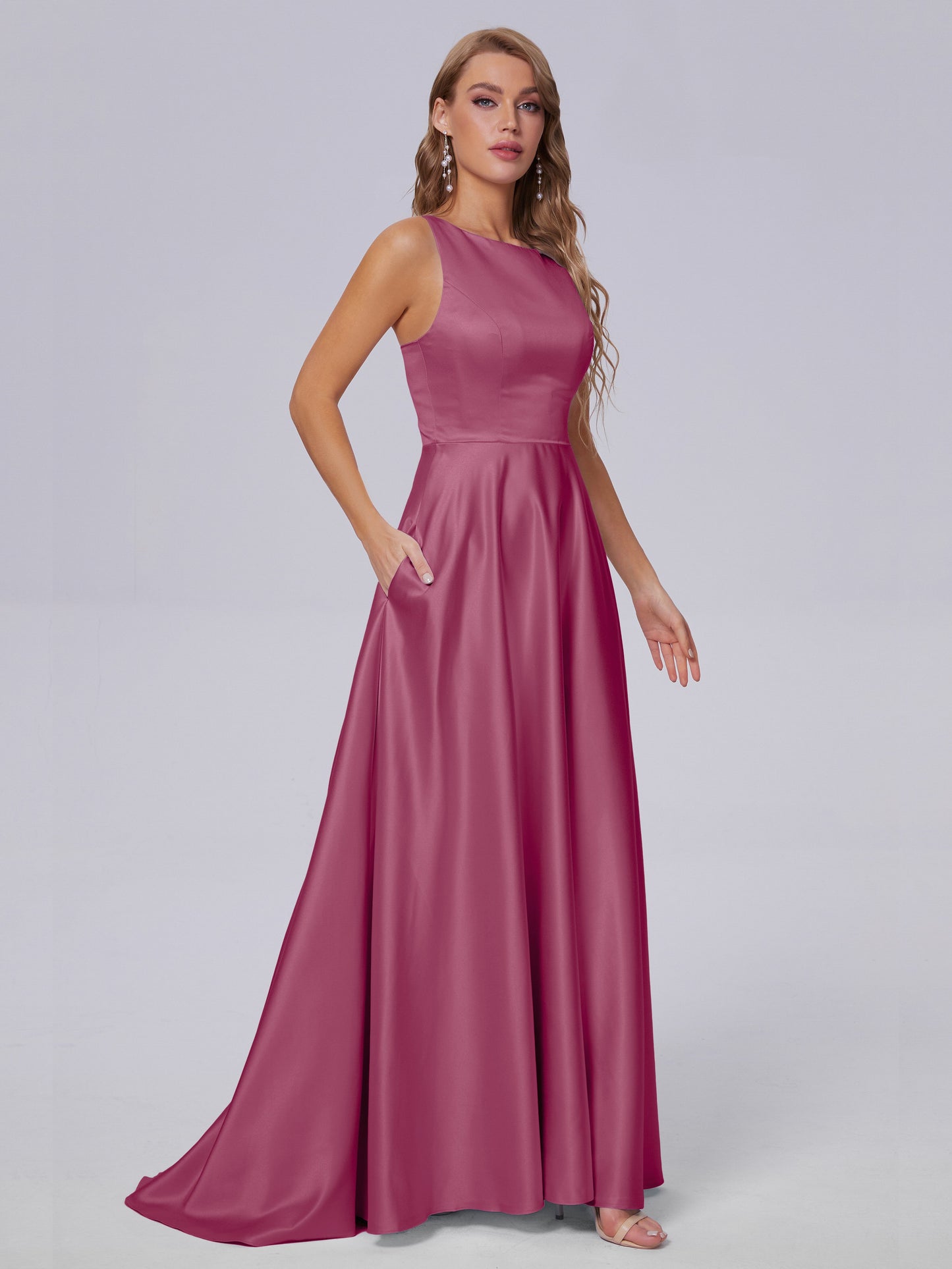 Fiona Sleeveless Satin Long Bridesmaid Dresses