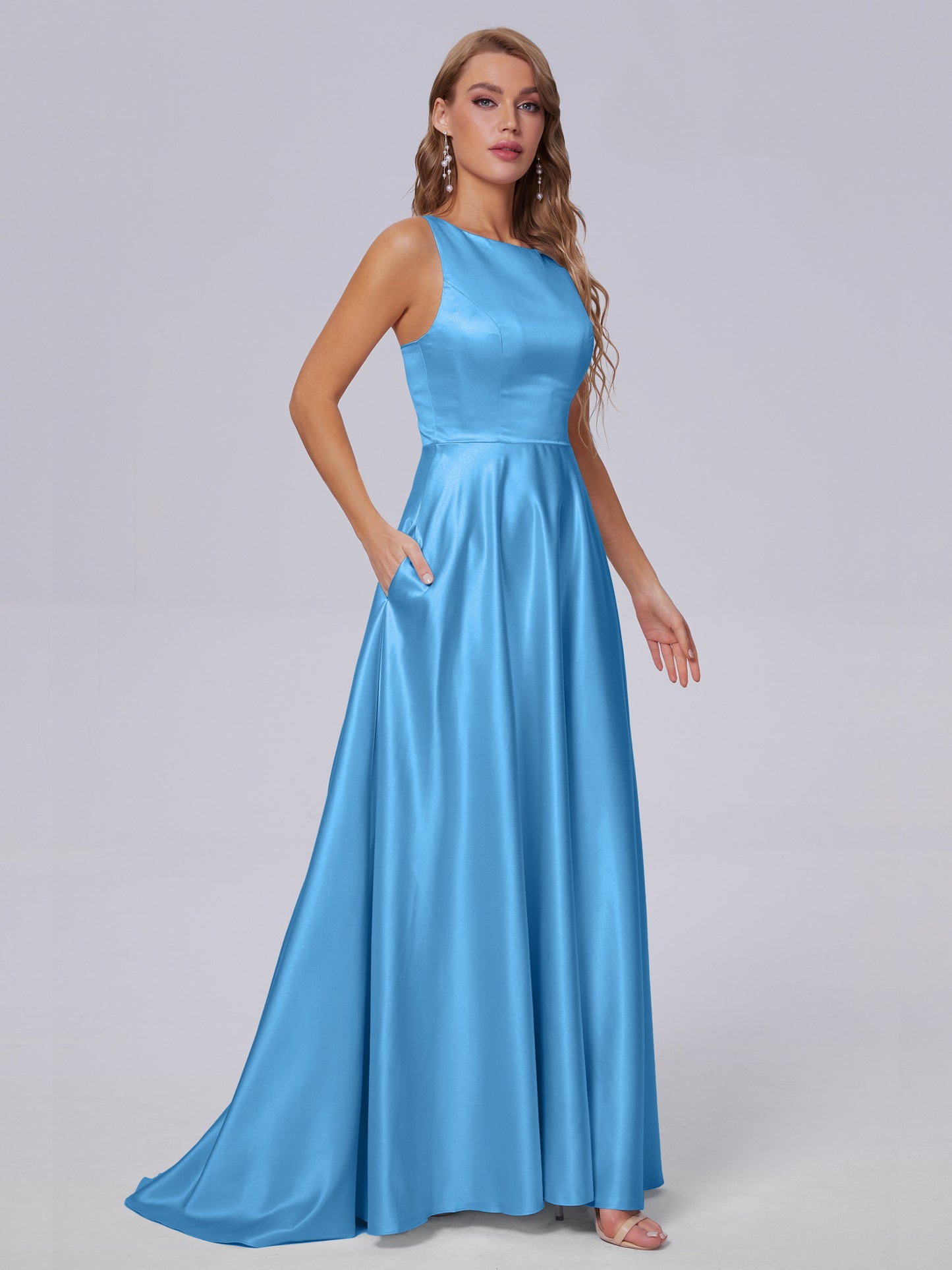 Fiona Sleeveless Satin Long Bridesmaid Dresses
