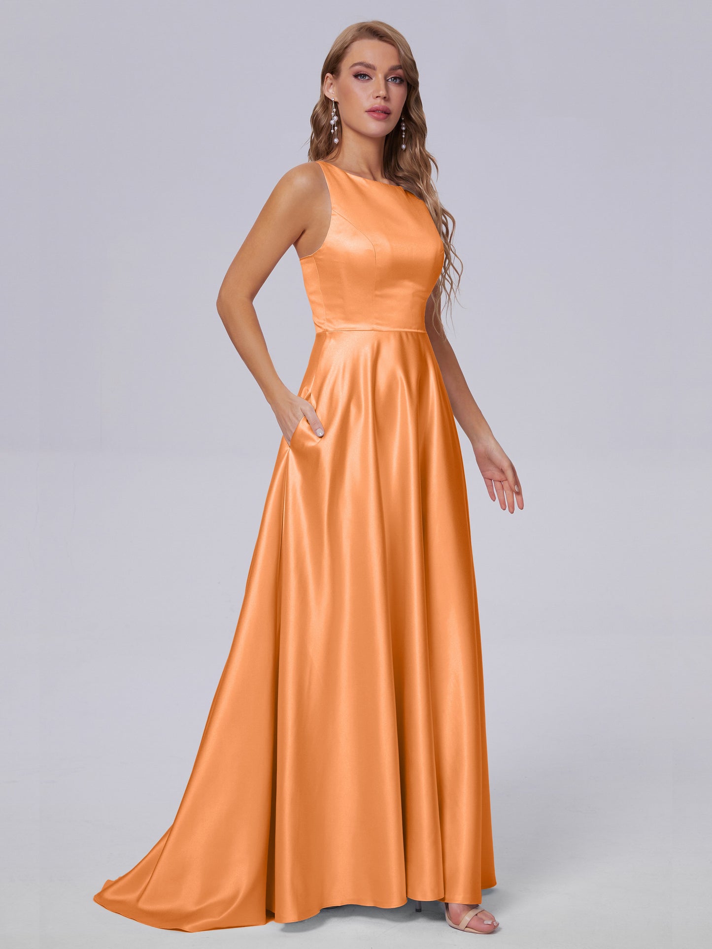 Fiona Sleeveless Satin Long Bridesmaid Dresses