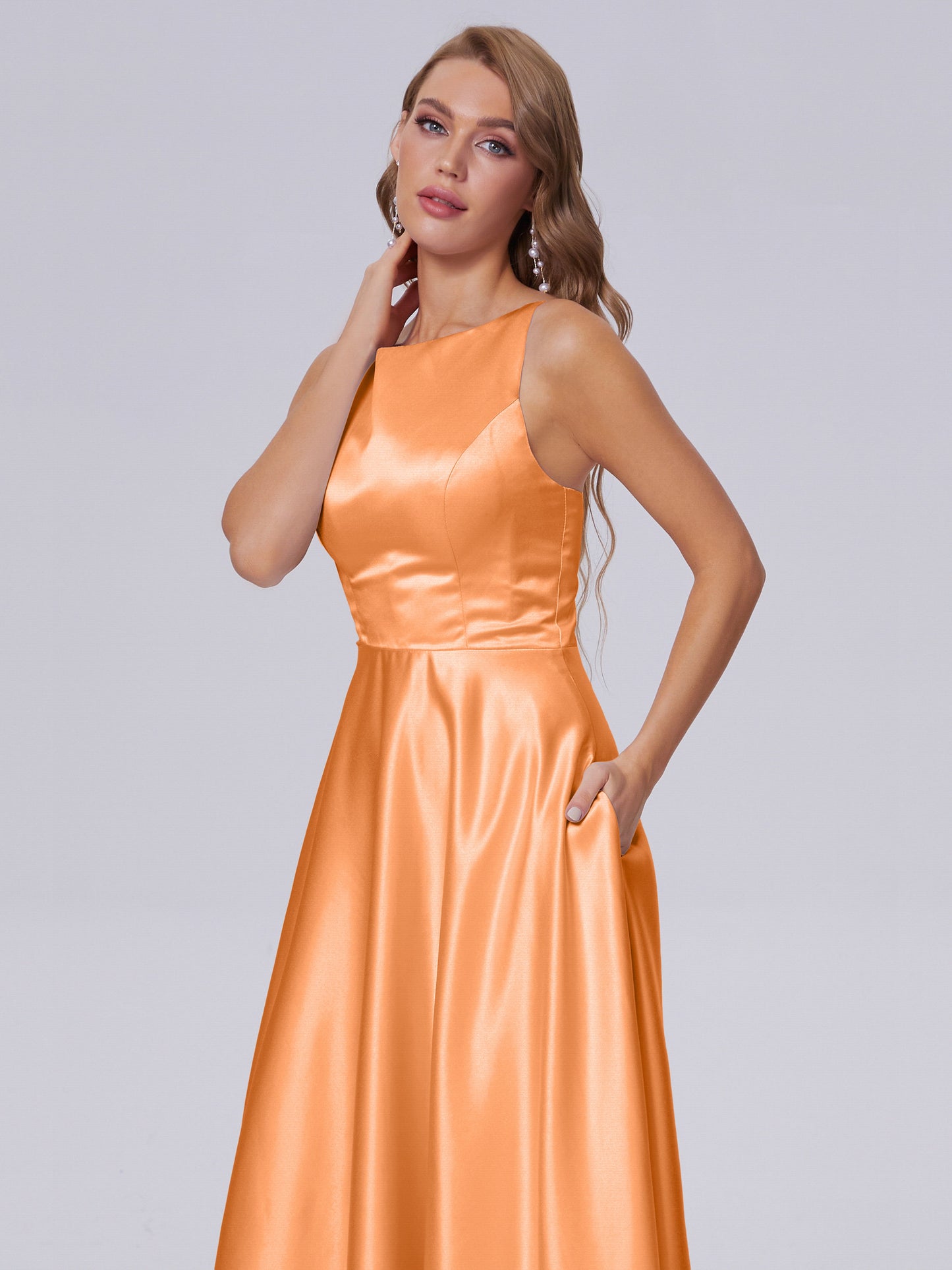 Fiona Sleeveless Satin Long Bridesmaid Dresses