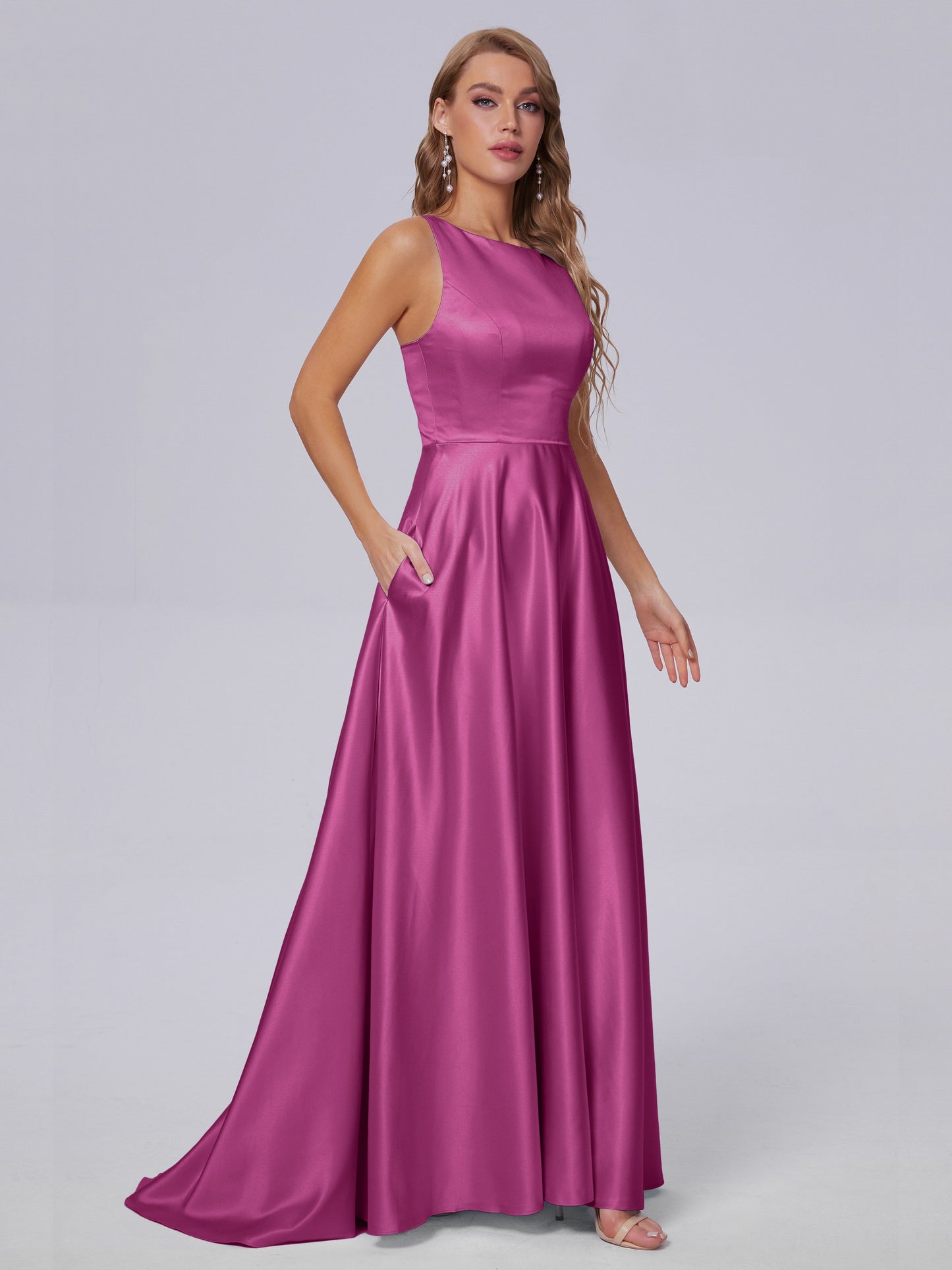 Fiona Sleeveless Satin Long Bridesmaid Dresses
