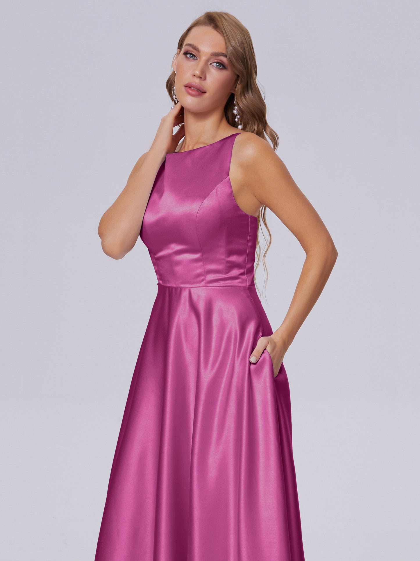 Fiona Sleeveless Satin Long Bridesmaid Dresses