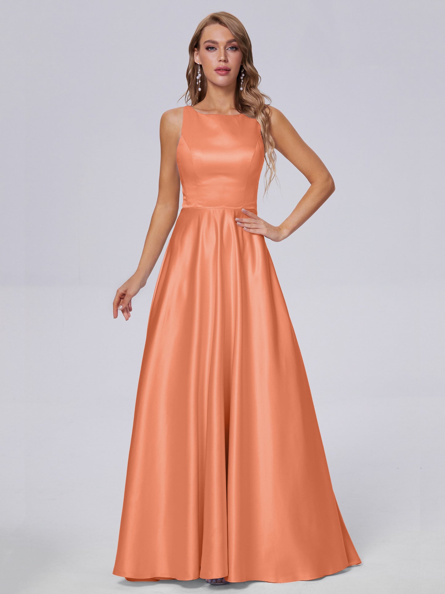 Fiona Sleeveless Satin Long Bridesmaid Dresses