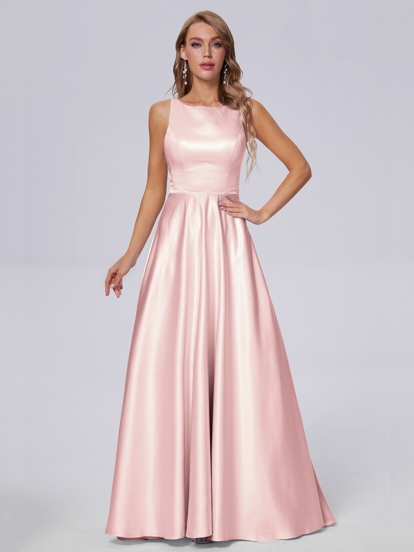 Fiona Sleeveless Satin Long Bridesmaid Dresses