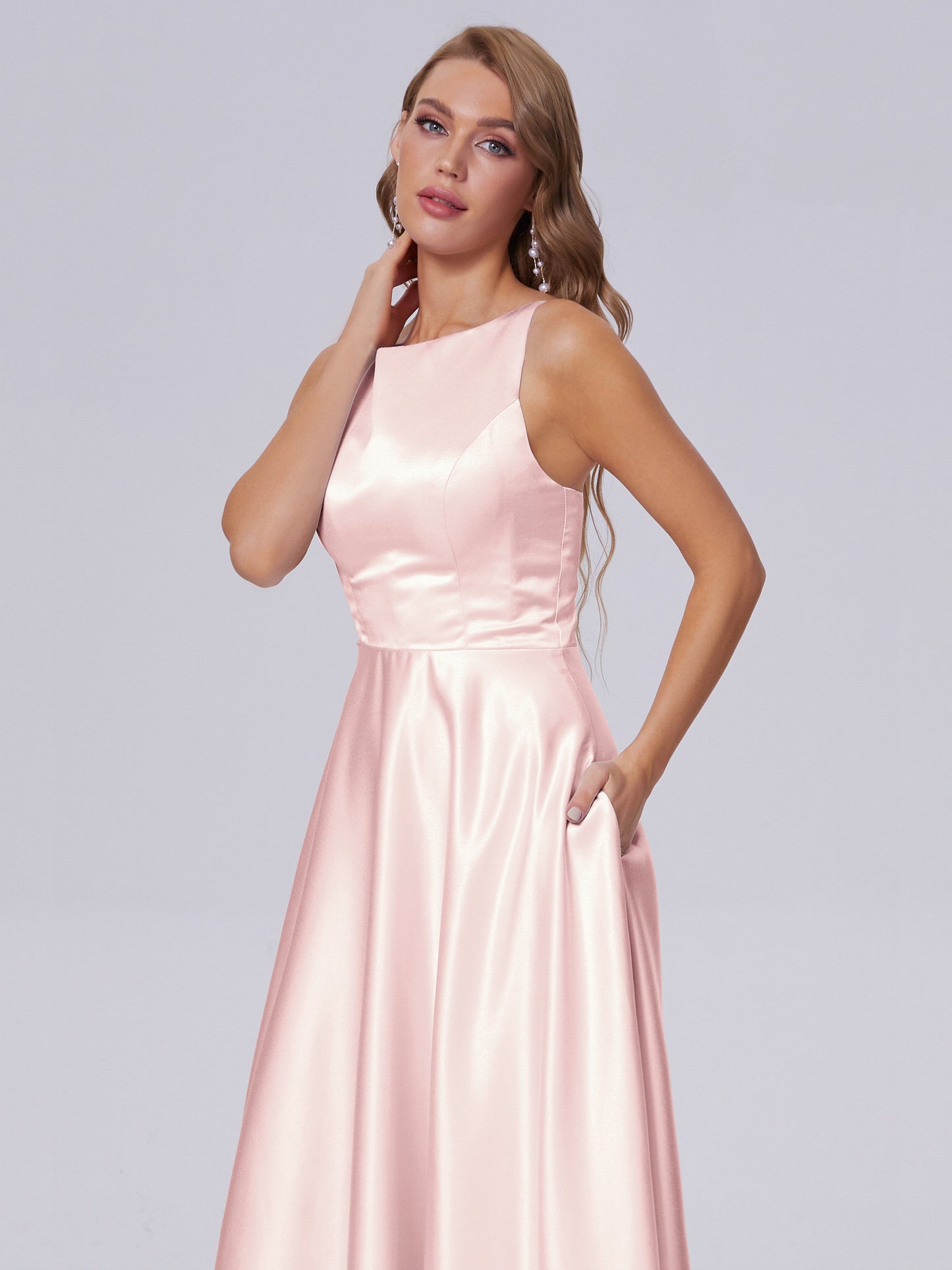 Fiona Sleeveless Satin Long Bridesmaid Dresses