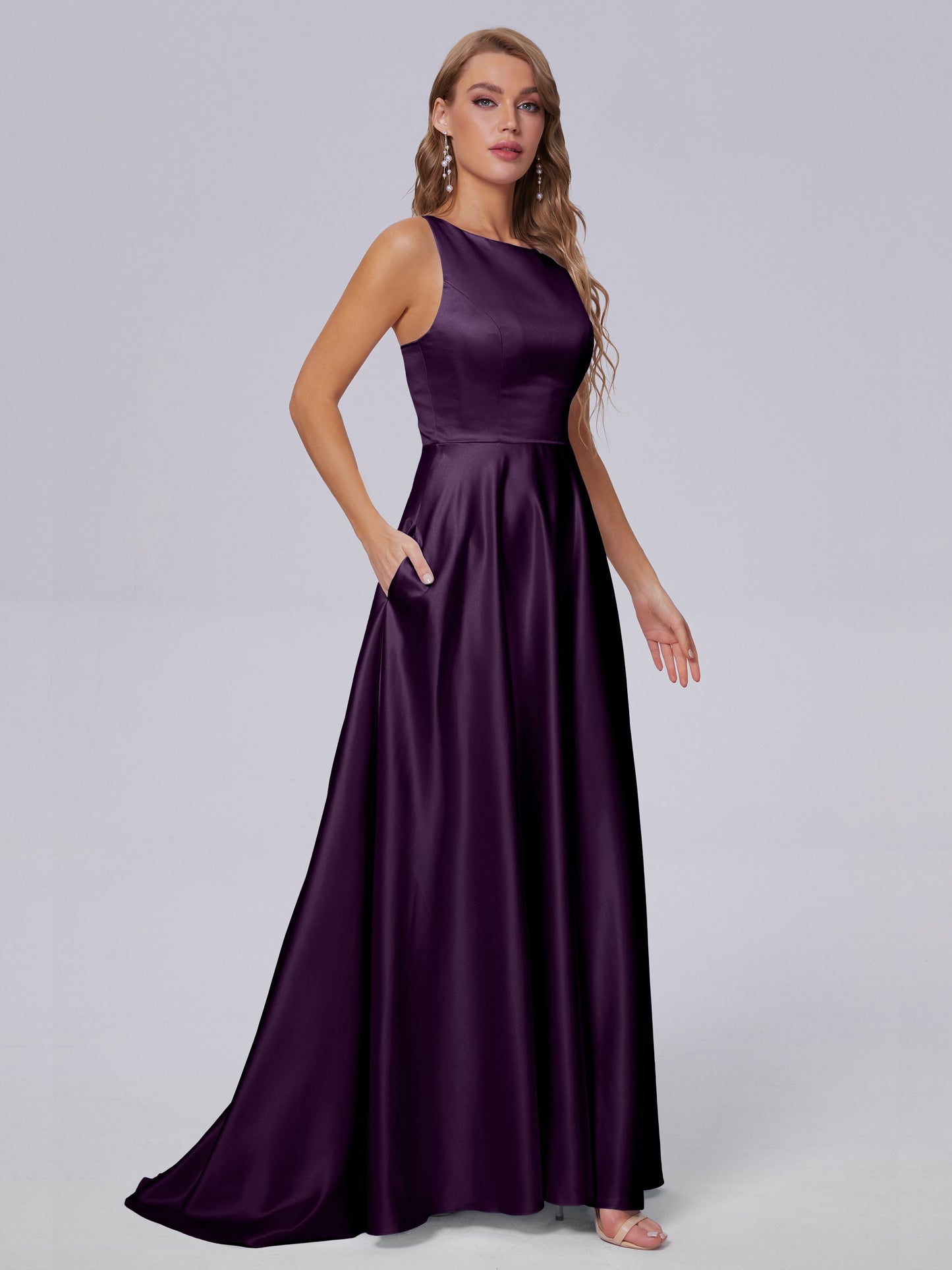 Fiona Sleeveless Satin Long Bridesmaid Dresses