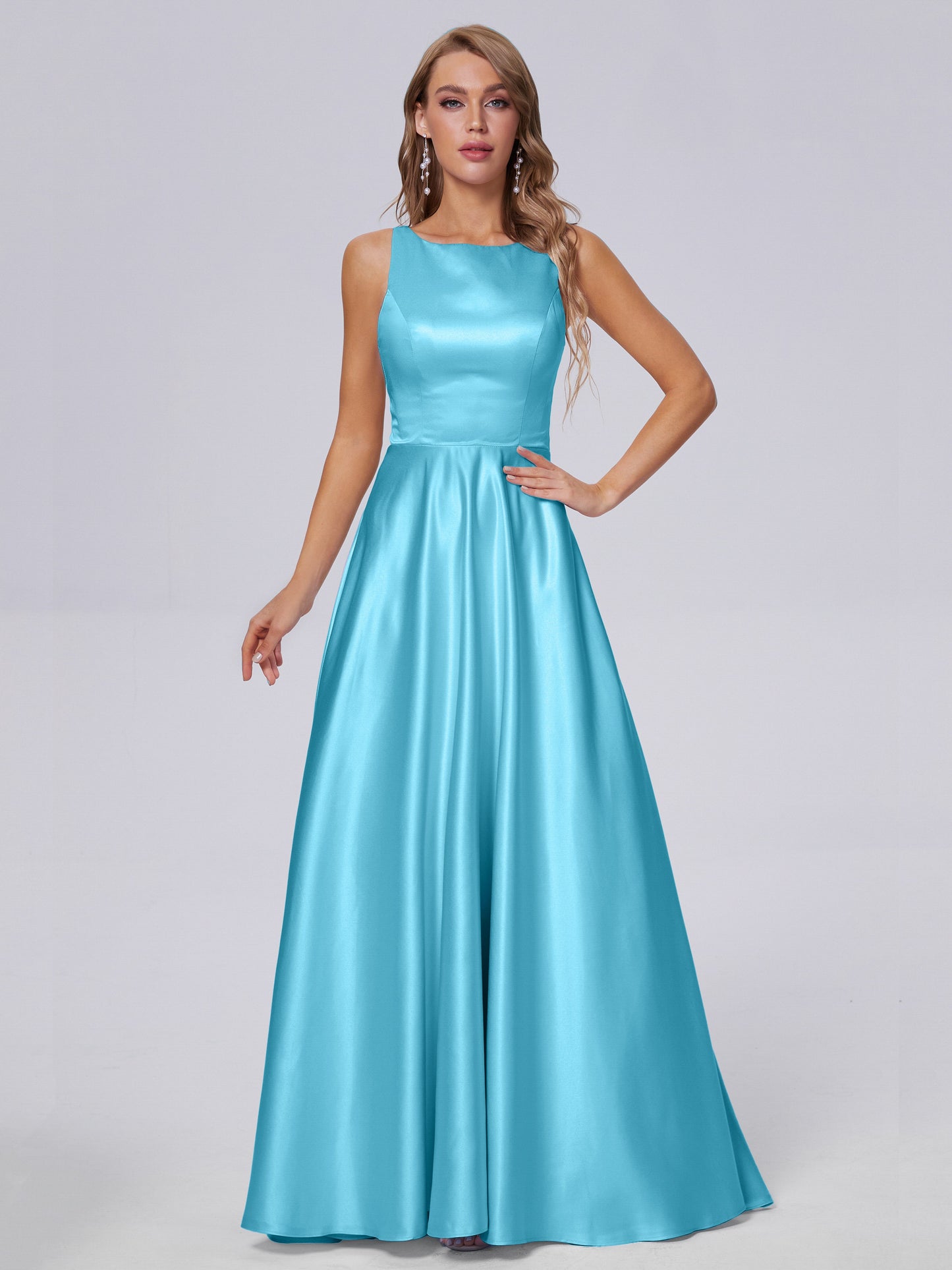 Fiona Sleeveless Satin Long Bridesmaid Dresses