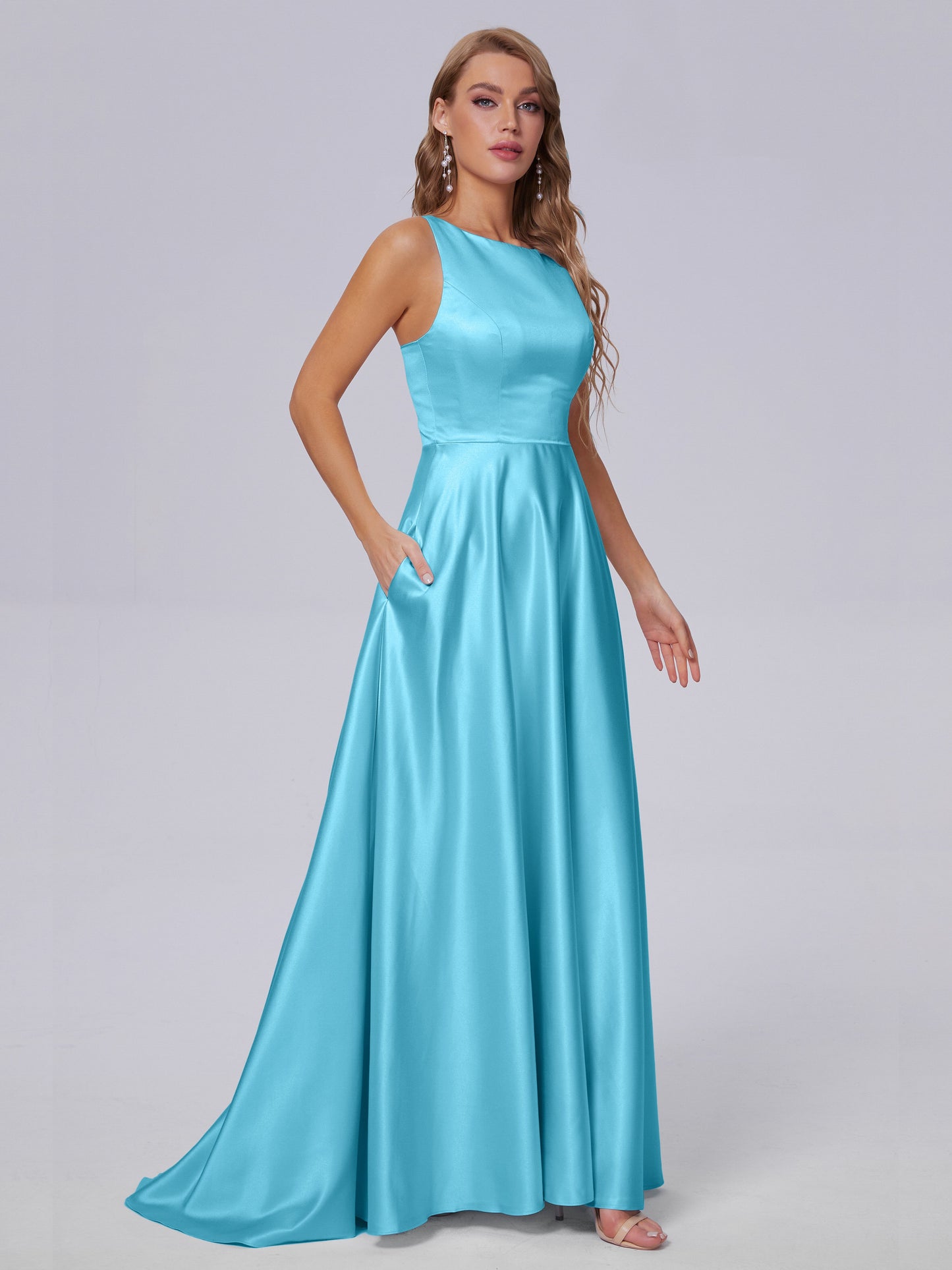 Fiona Sleeveless Satin Long Bridesmaid Dresses