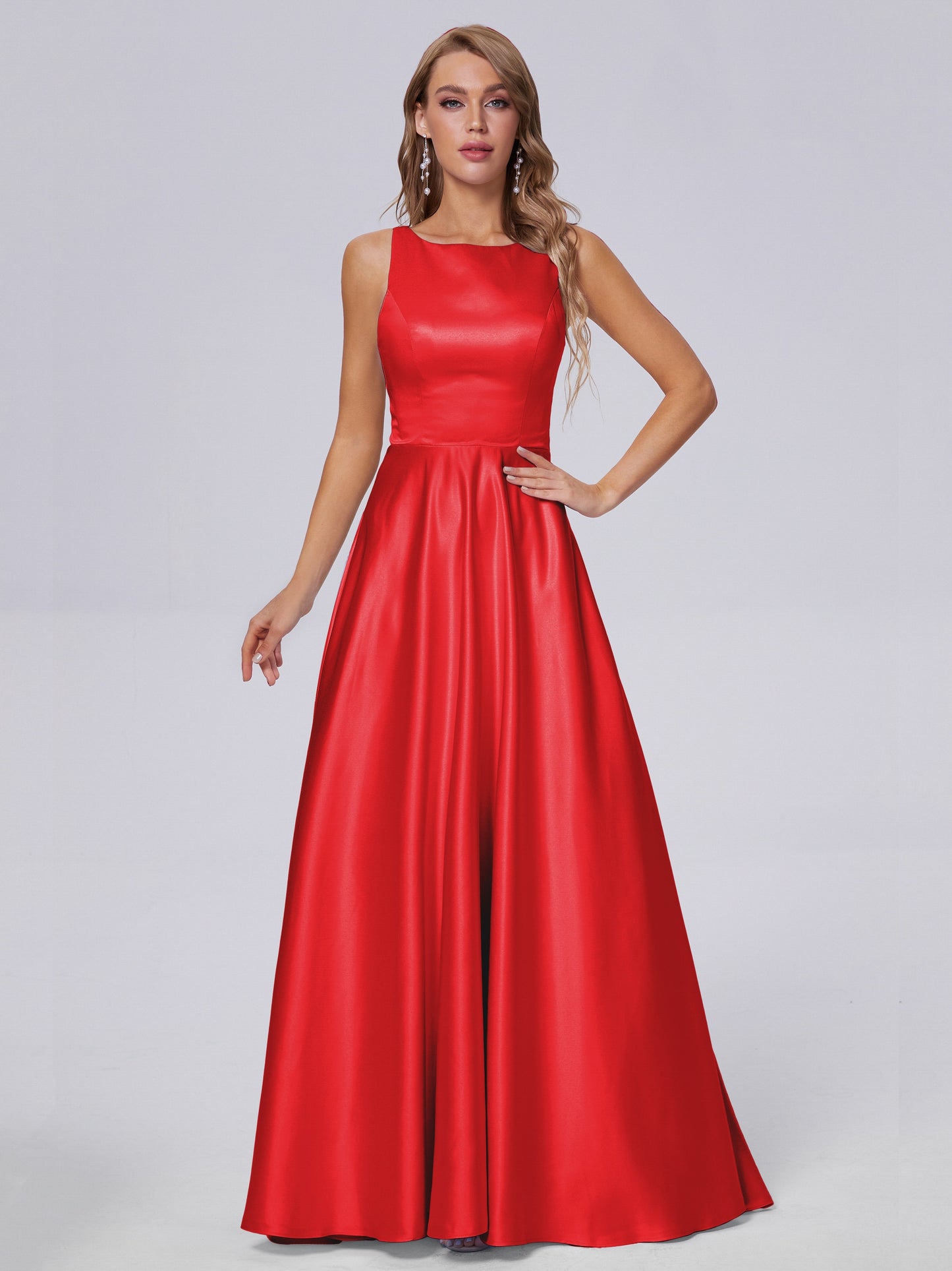 Fiona Sleeveless Satin Long Bridesmaid Dresses