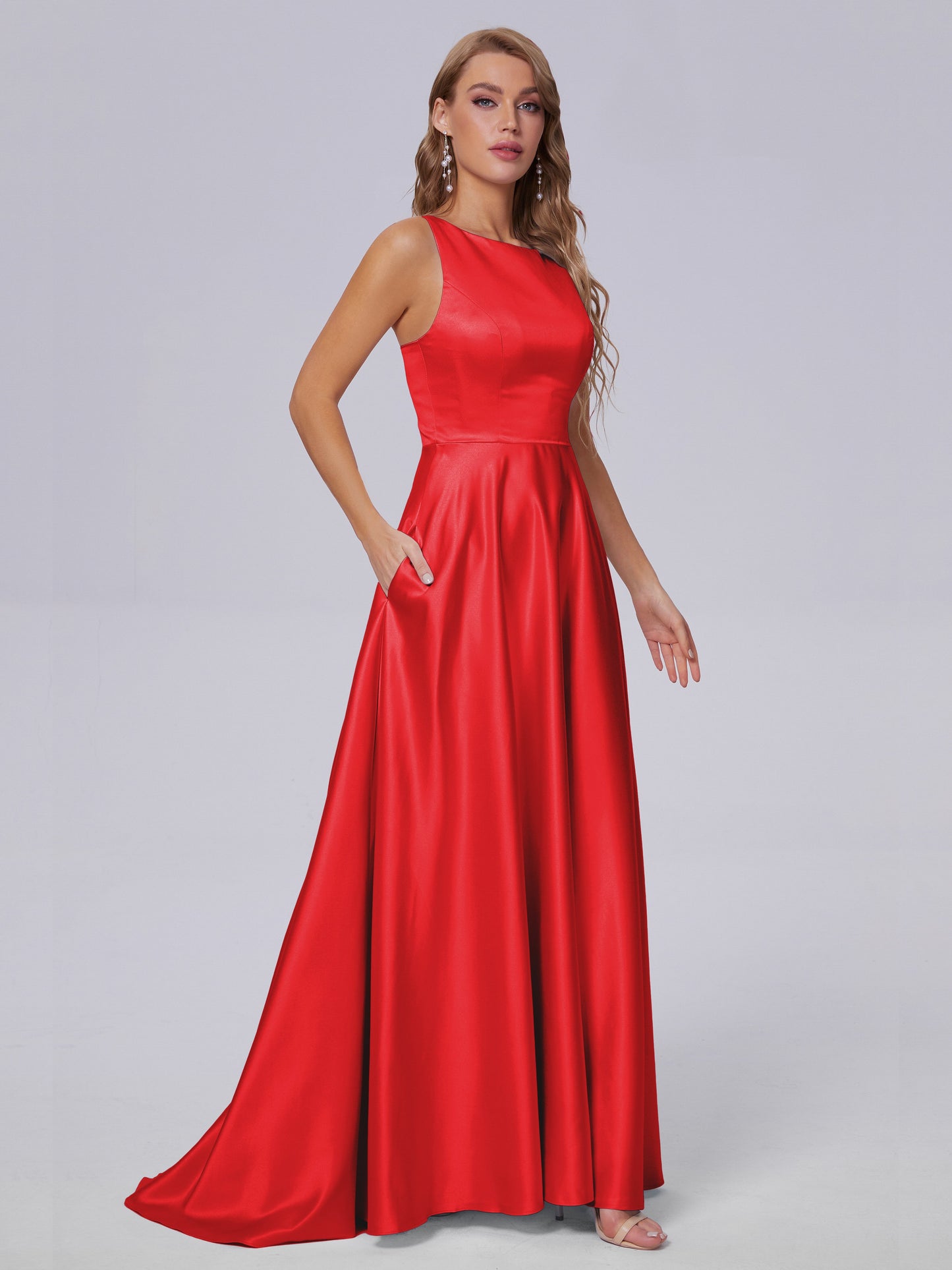 Fiona Sleeveless Satin Long Bridesmaid Dresses