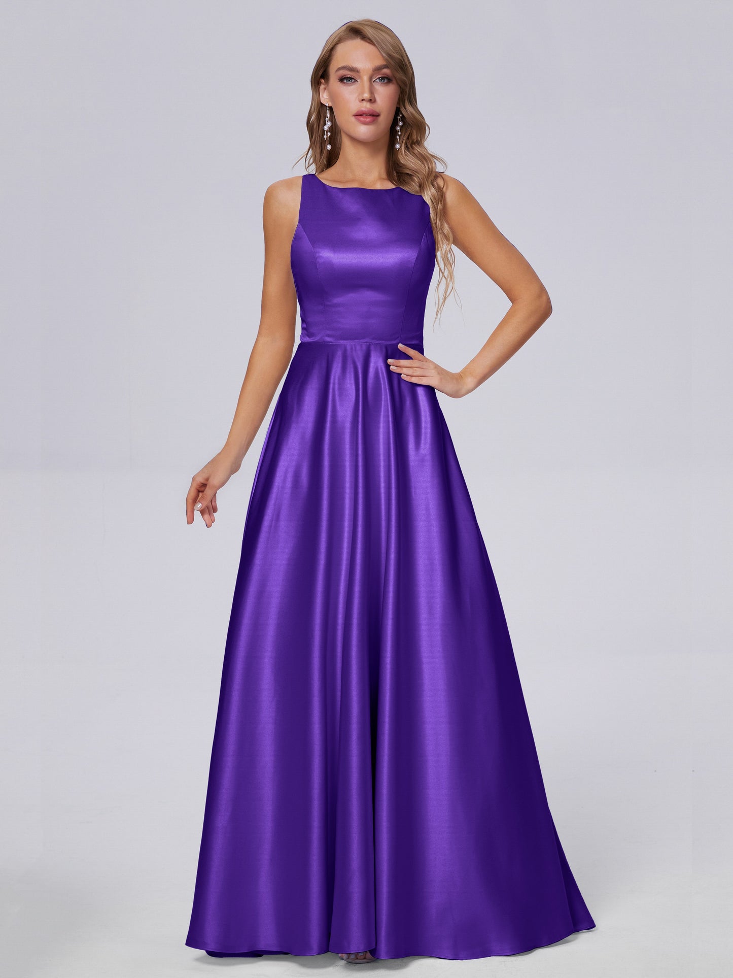 Fiona Sleeveless Satin Long Bridesmaid Dresses