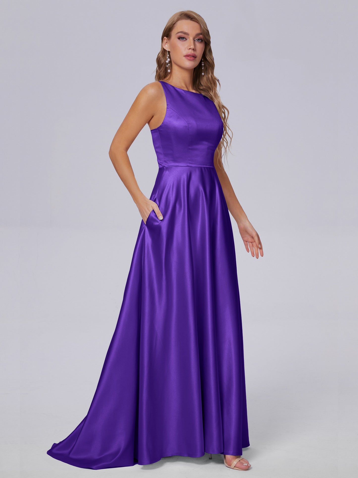 Fiona Sleeveless Satin Long Bridesmaid Dresses