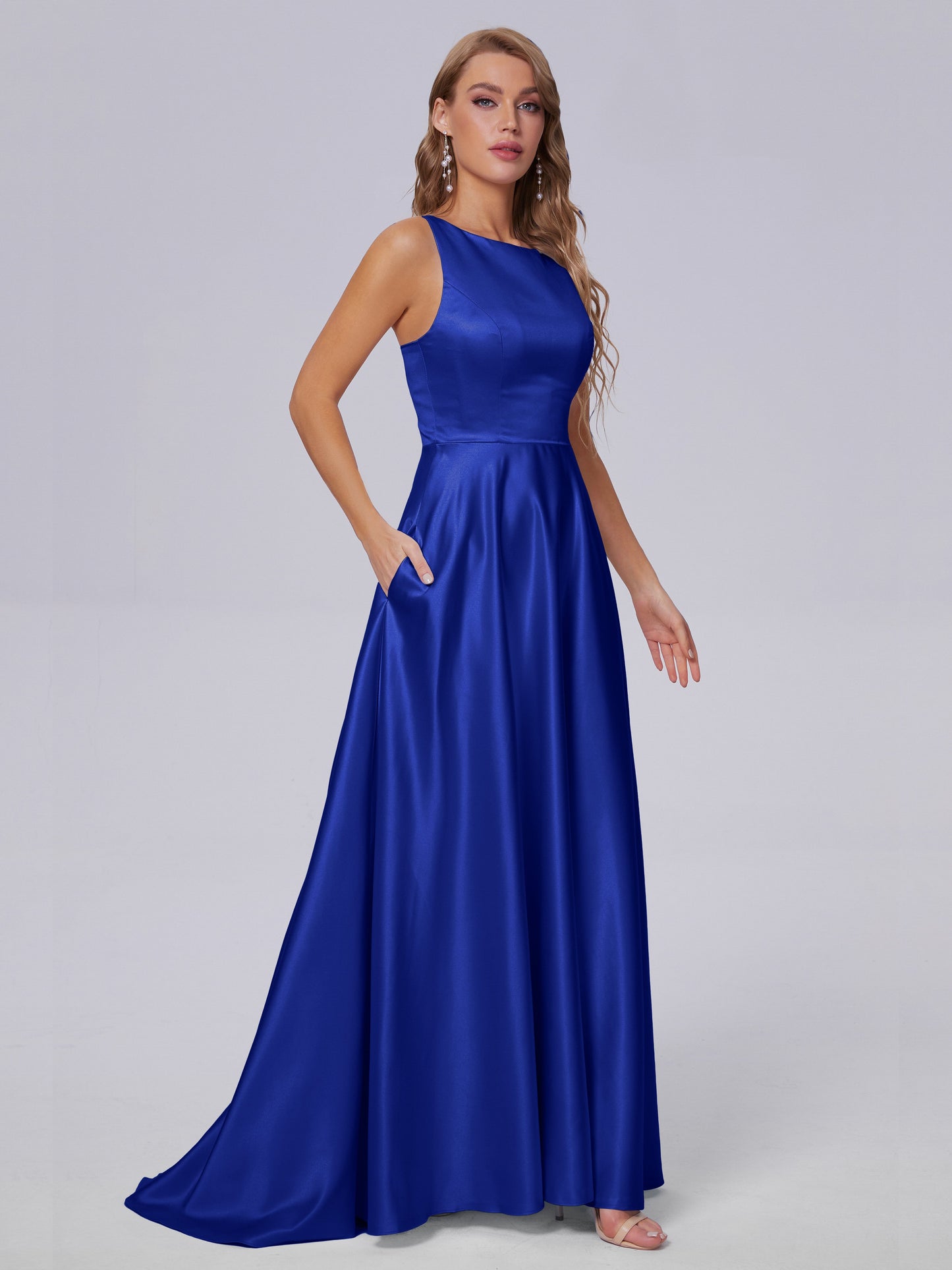 Fiona Sleeveless Satin Long Bridesmaid Dresses