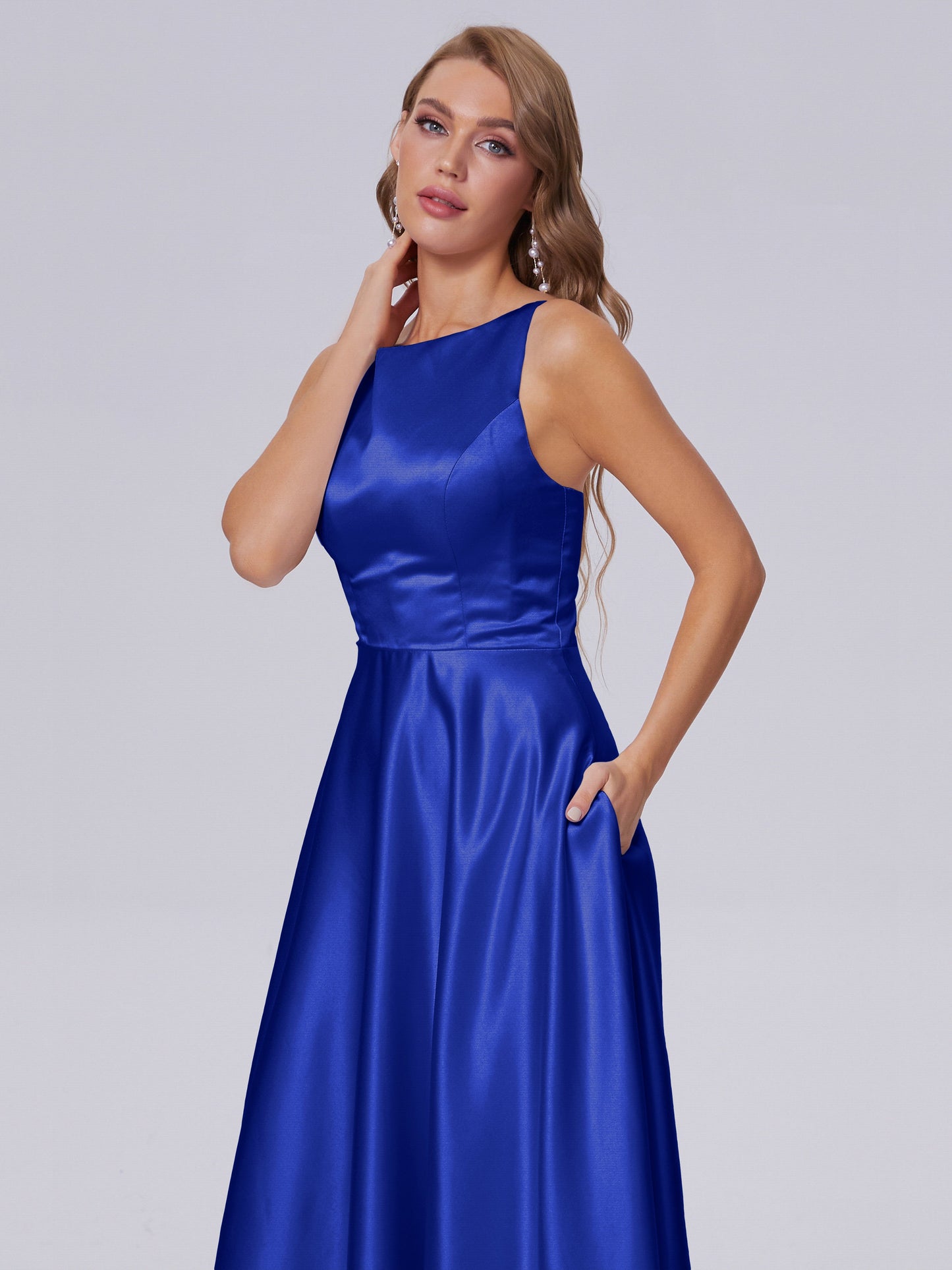 Fiona Sleeveless Satin Long Bridesmaid Dresses