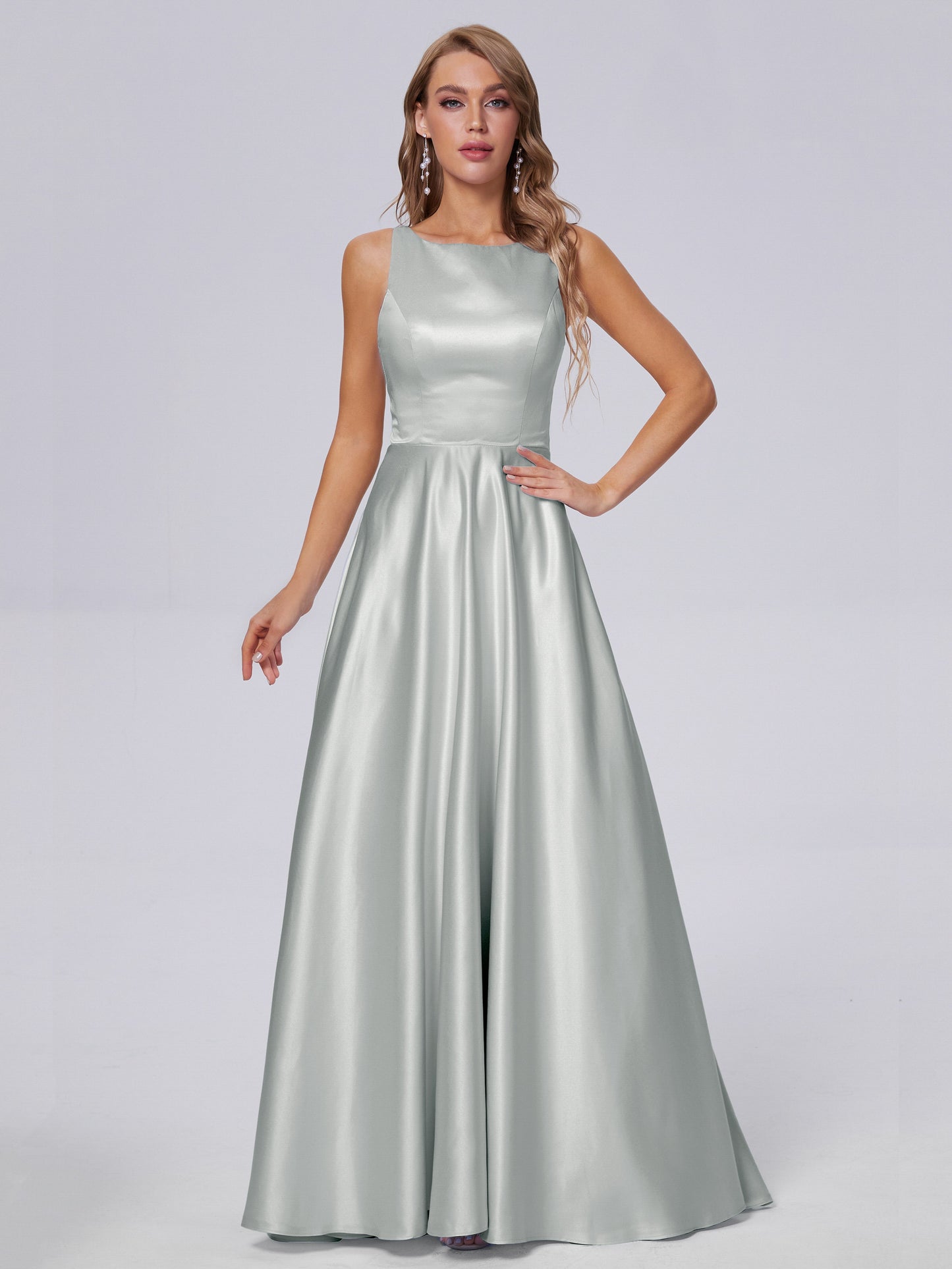 Fiona Sleeveless Satin Long Bridesmaid Dresses