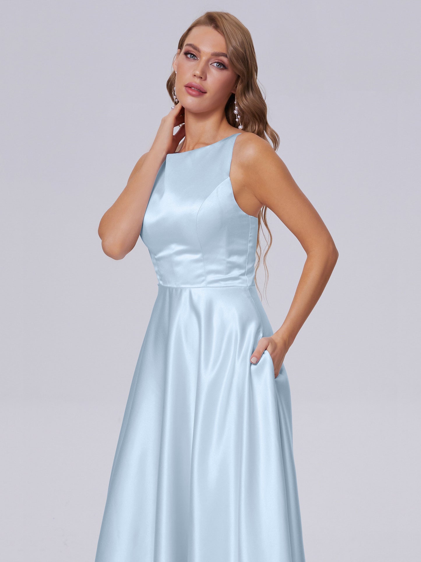 Fiona Sleeveless Satin Long Bridesmaid Dresses