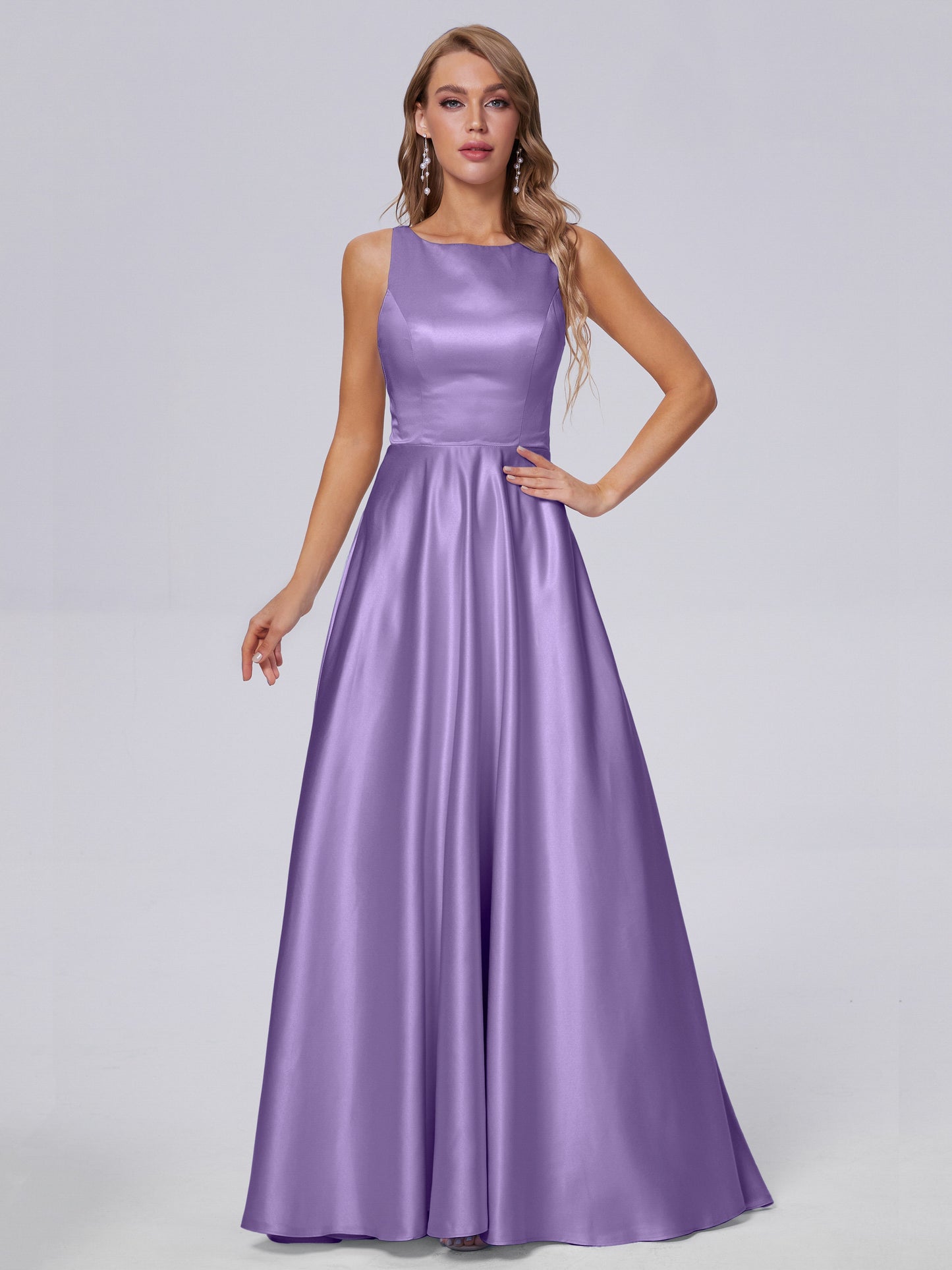 Fiona Sleeveless Satin Long Bridesmaid Dresses
