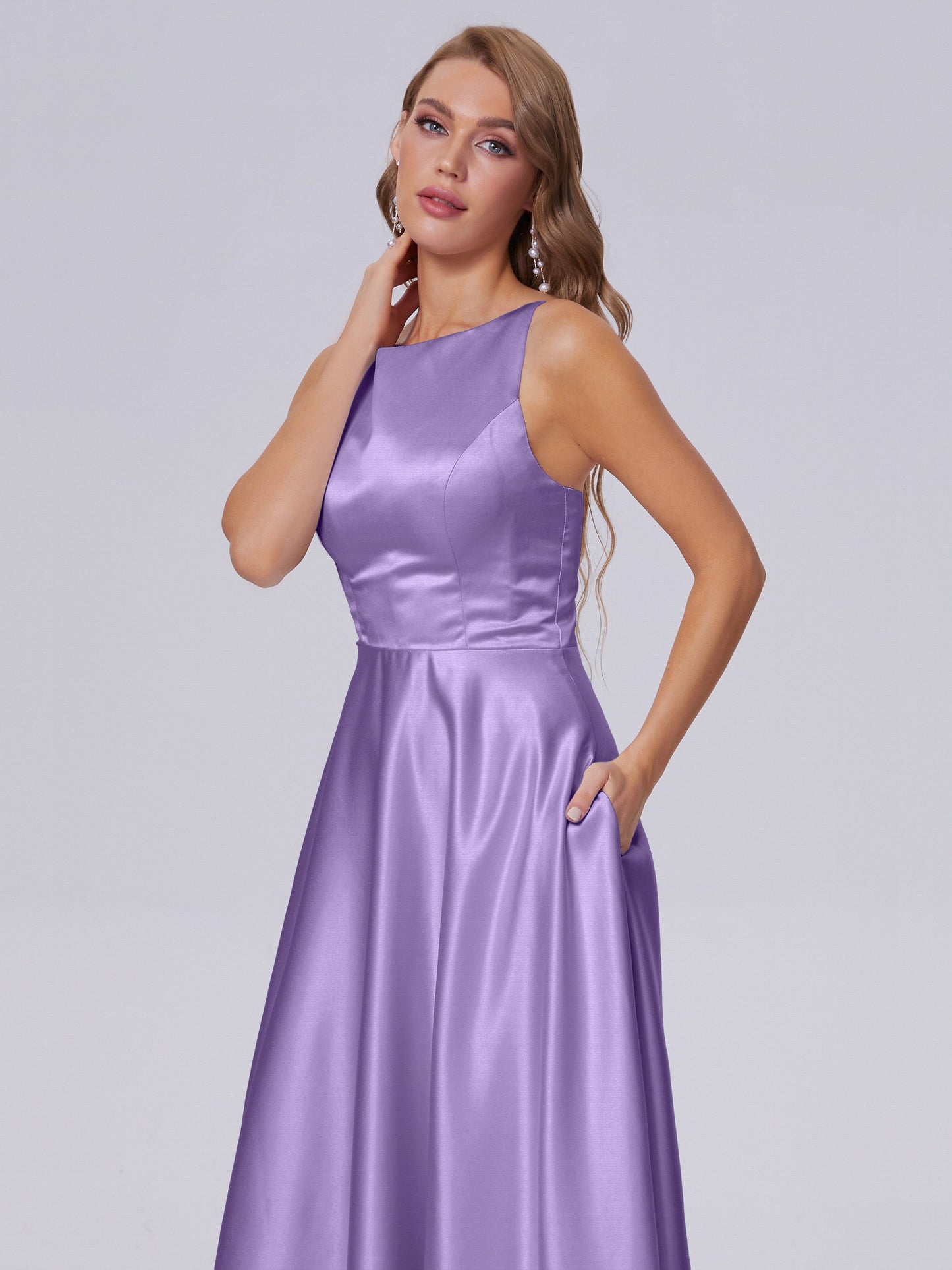 Fiona Sleeveless Satin Long Bridesmaid Dresses
